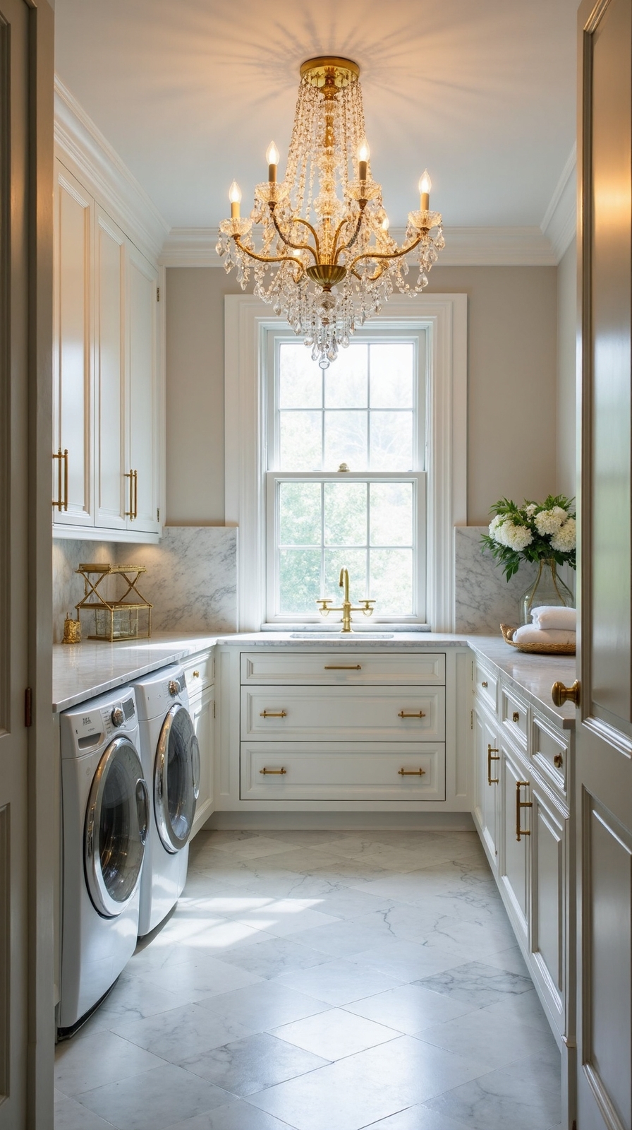 dramatic statement lighting transforms laundry spaces