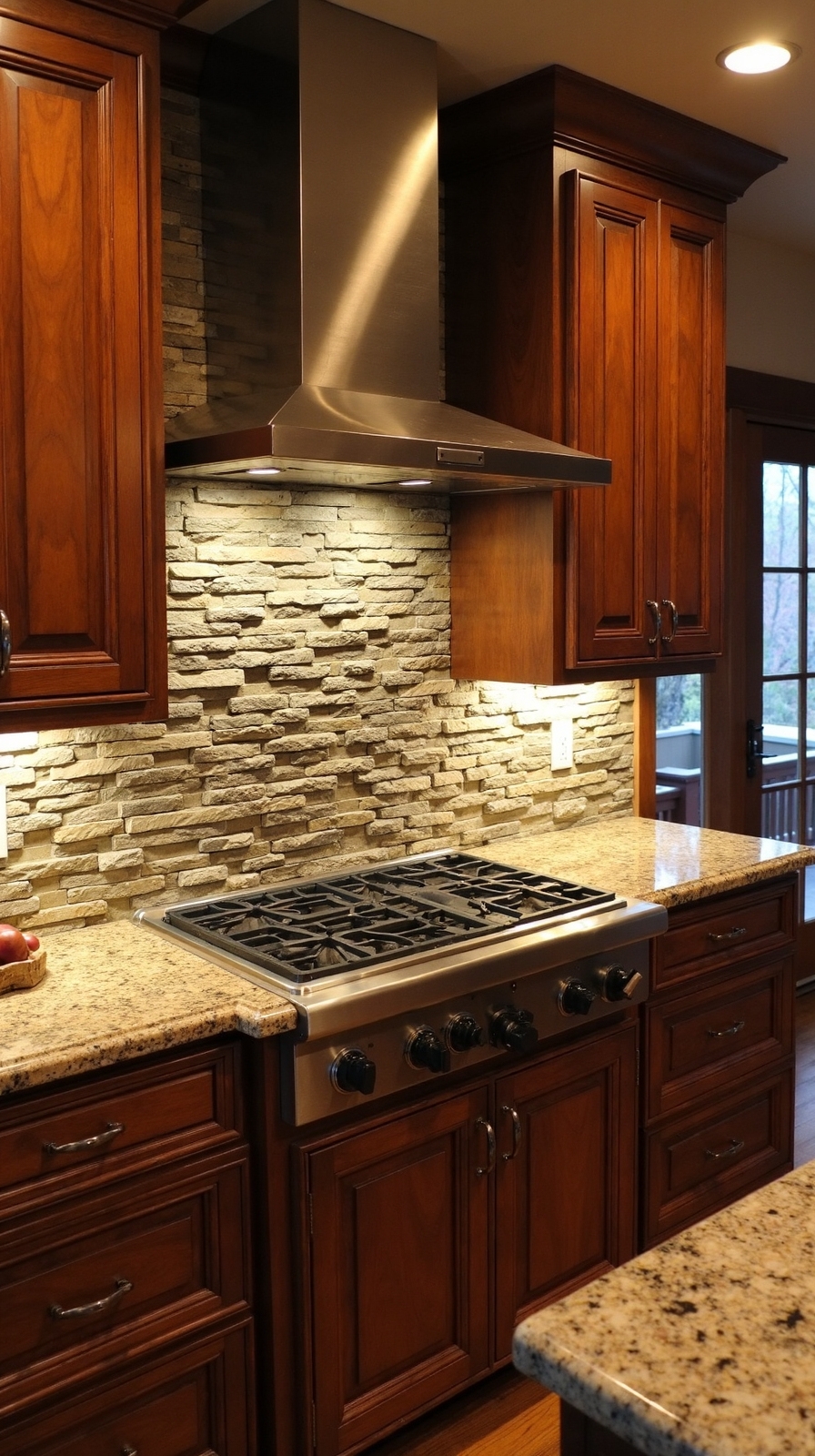 dramatic three dimensional stone backsplash design