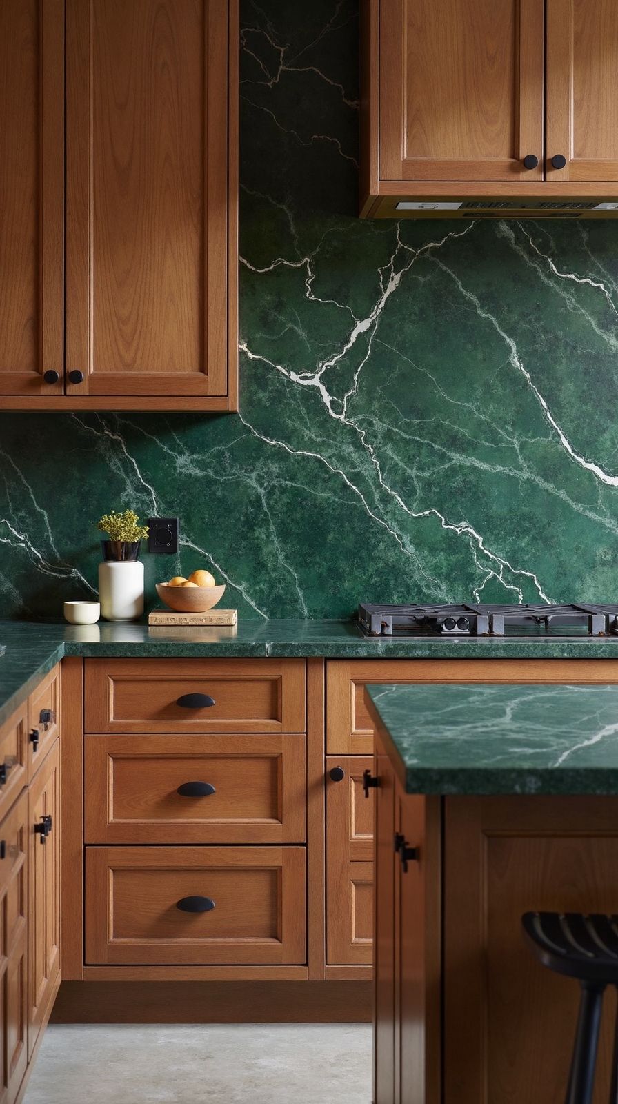 earthy sophistication with forest green stone