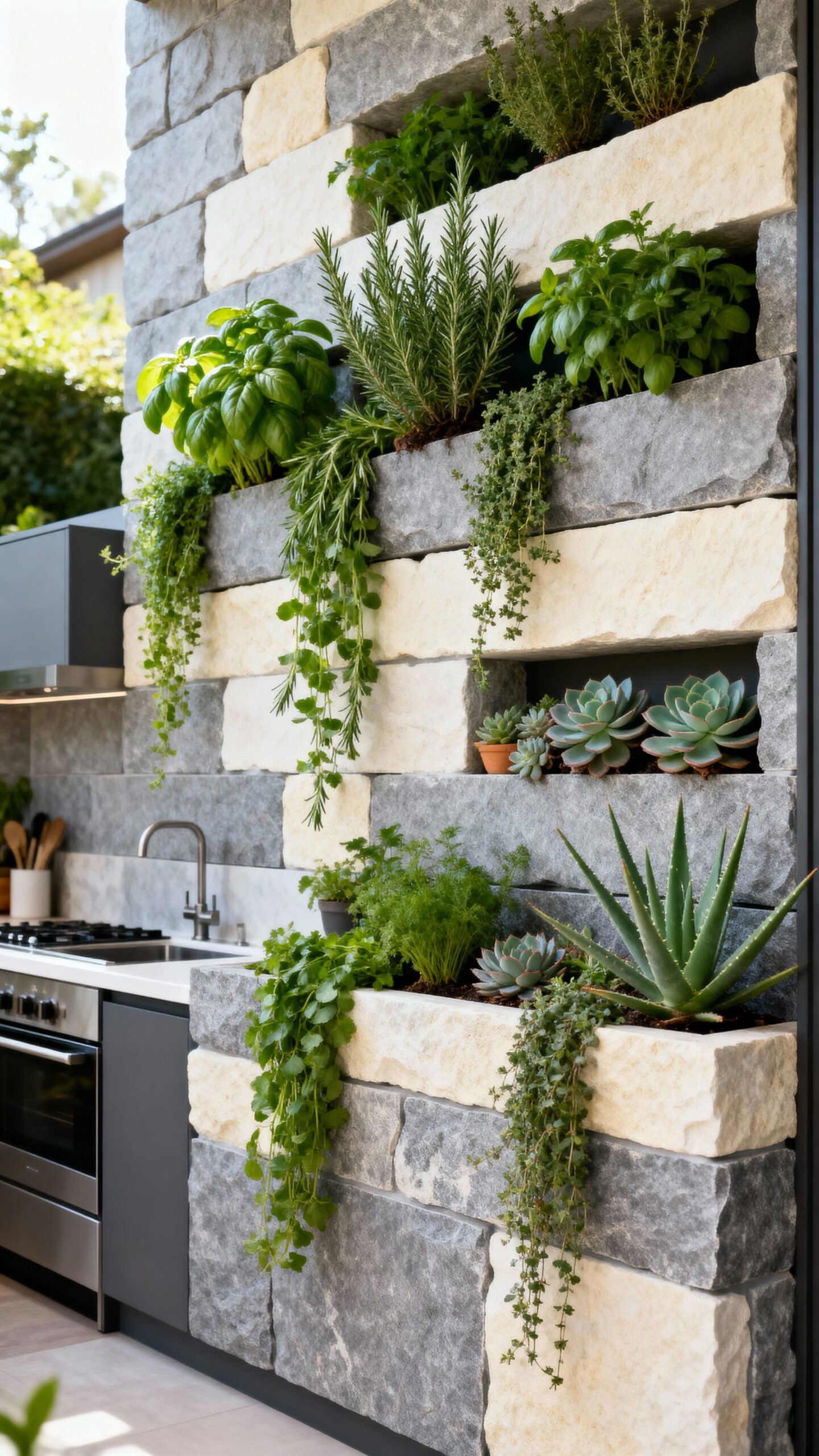 eco friendly kitchen oasis with living walls