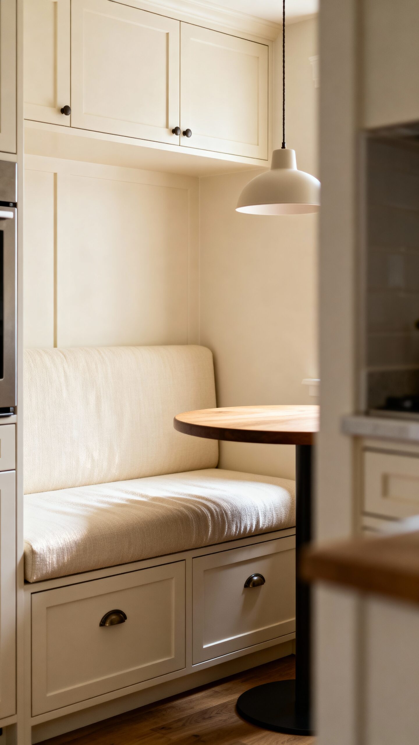 efficient corner banquette storage solution