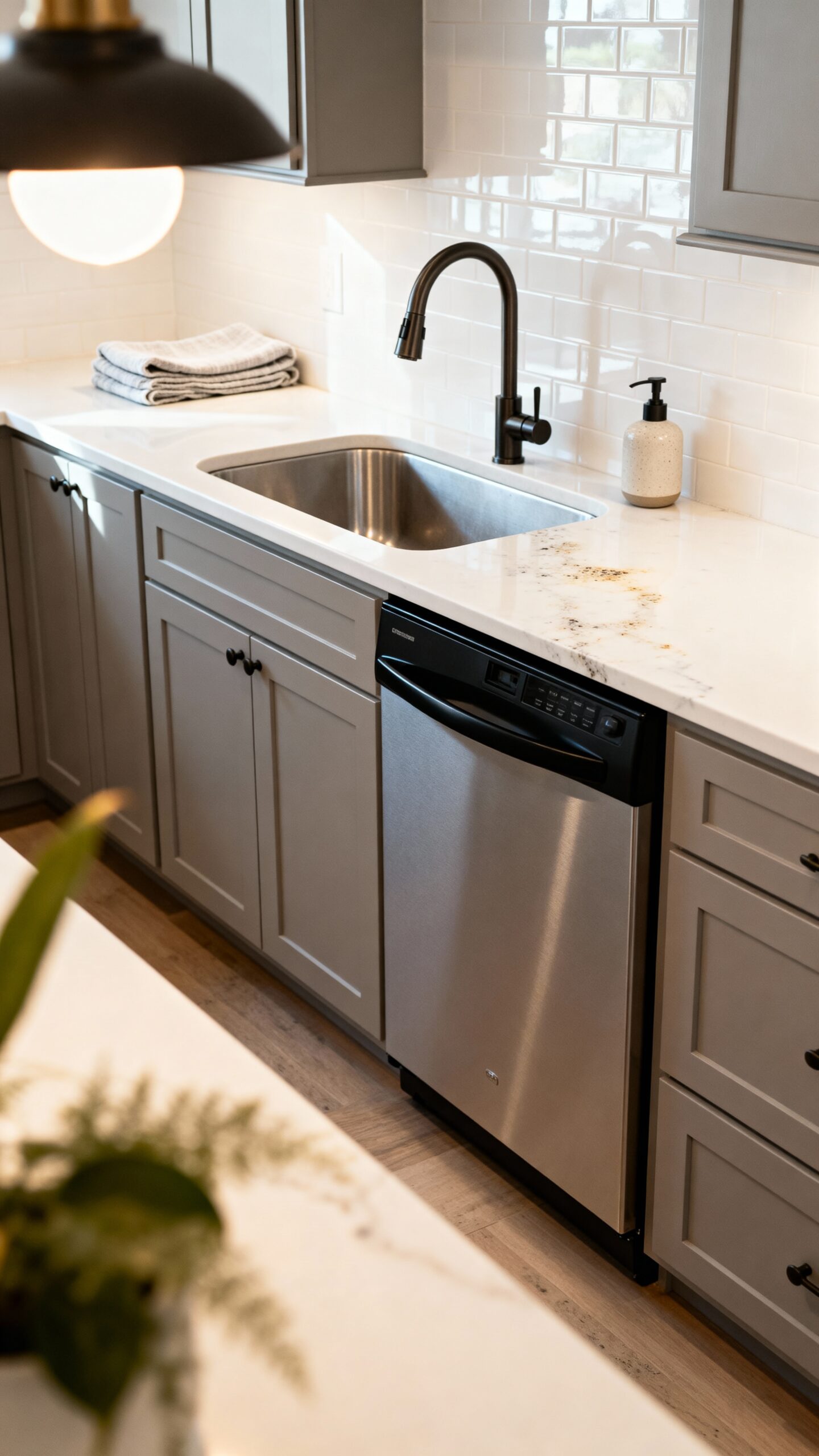 efficient kitchen workspace with integrated cleanup