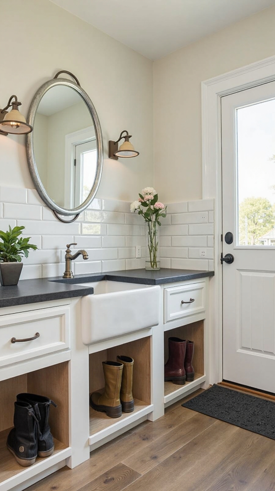 efficient mudroom cleaning station integrated