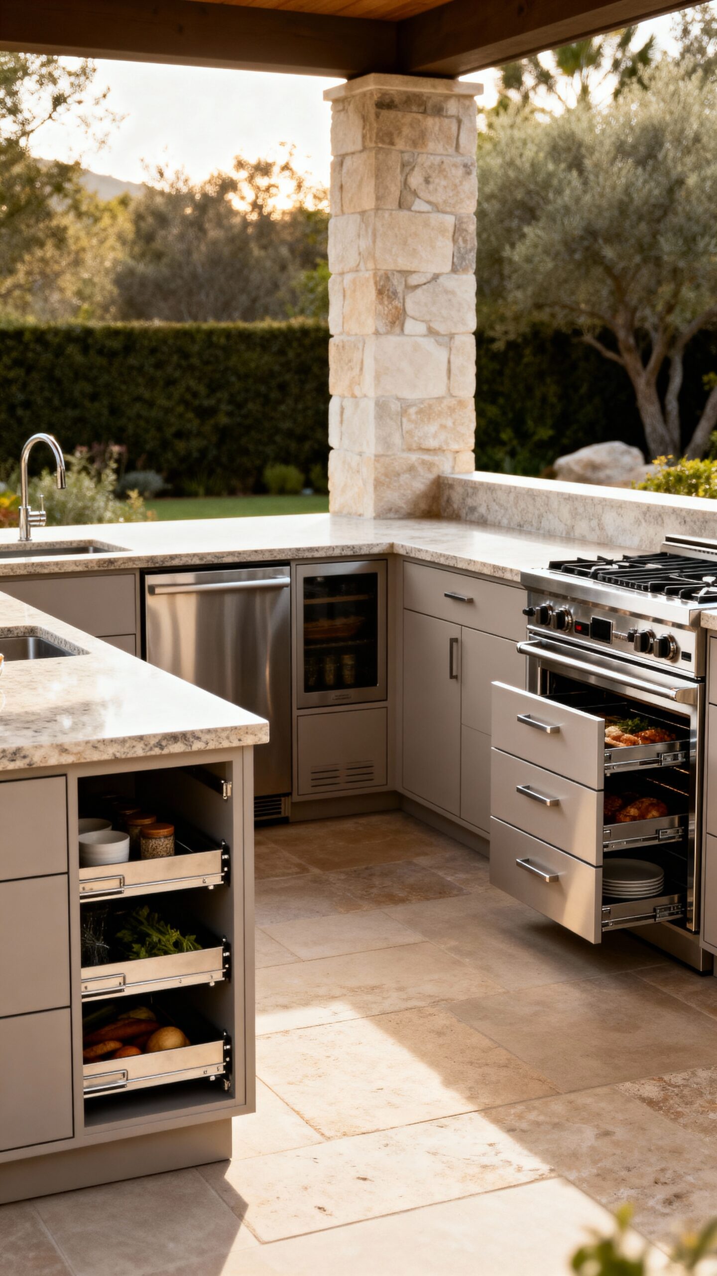 efficient organized outdoor kitchen storage