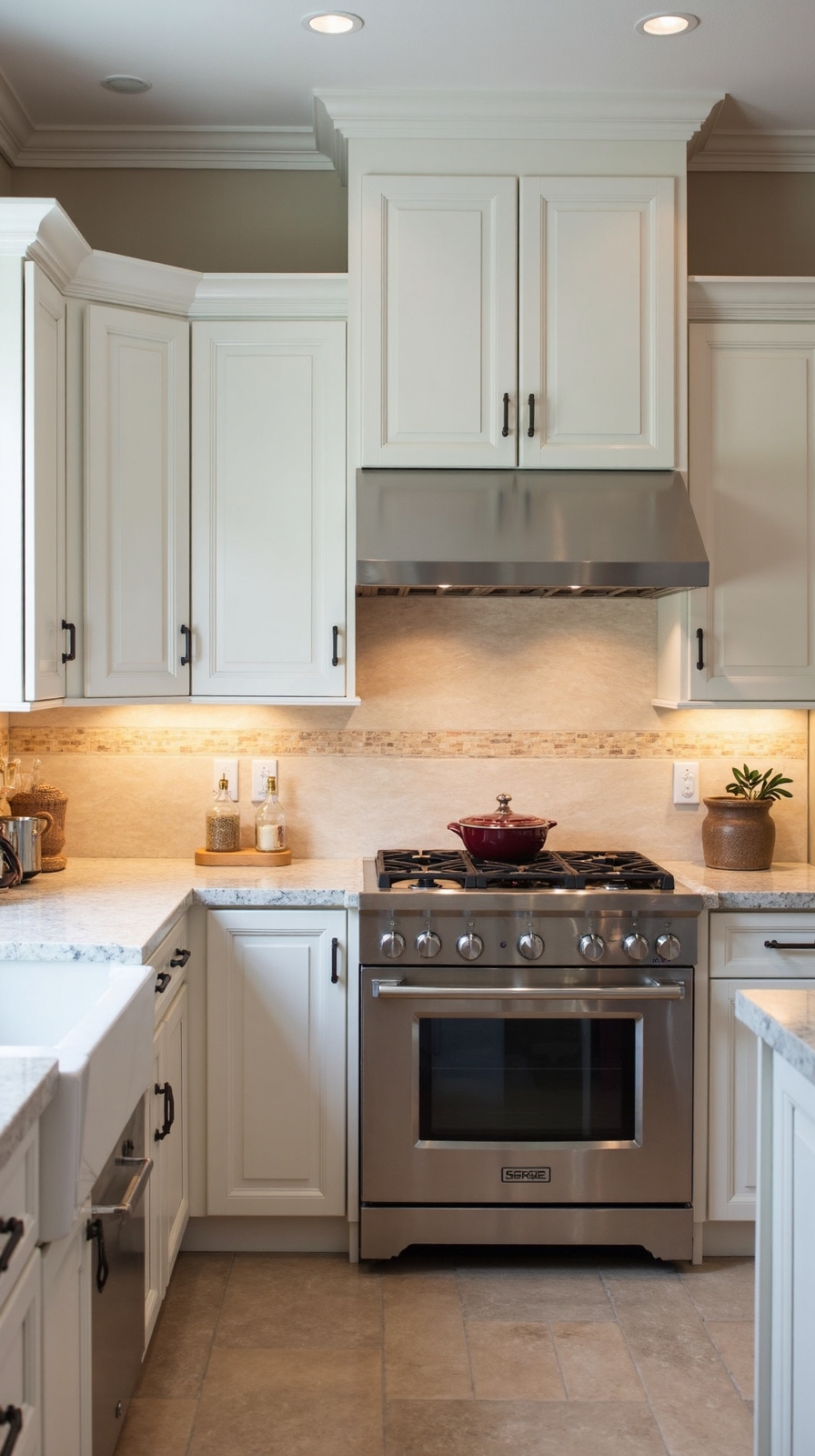 elegant sophisticated travertine backsplash tile