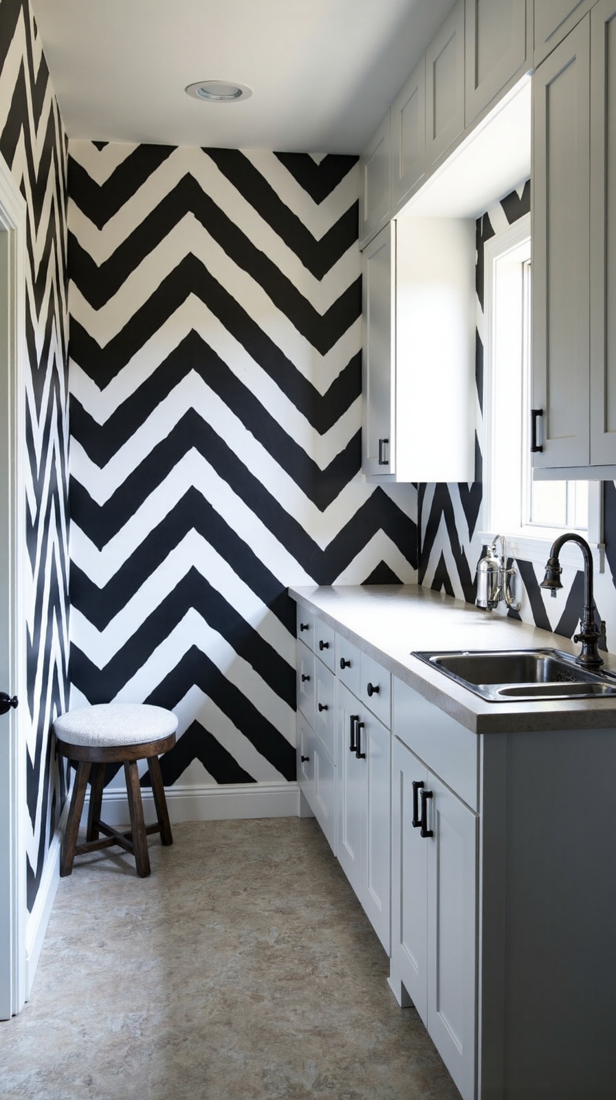 energetic chevron wallpaper transforms laundry rooms