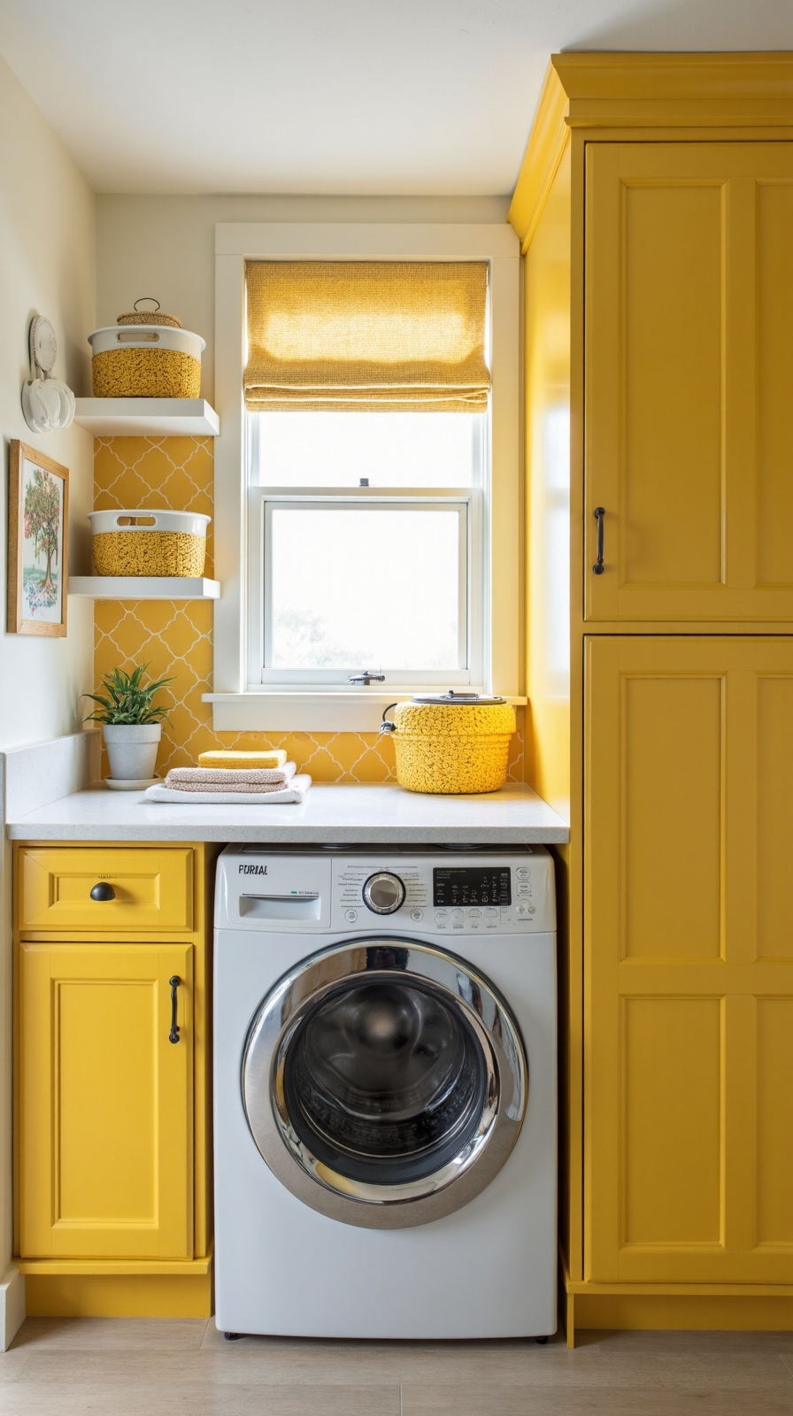 energizing cheerful yellow laundry room decor