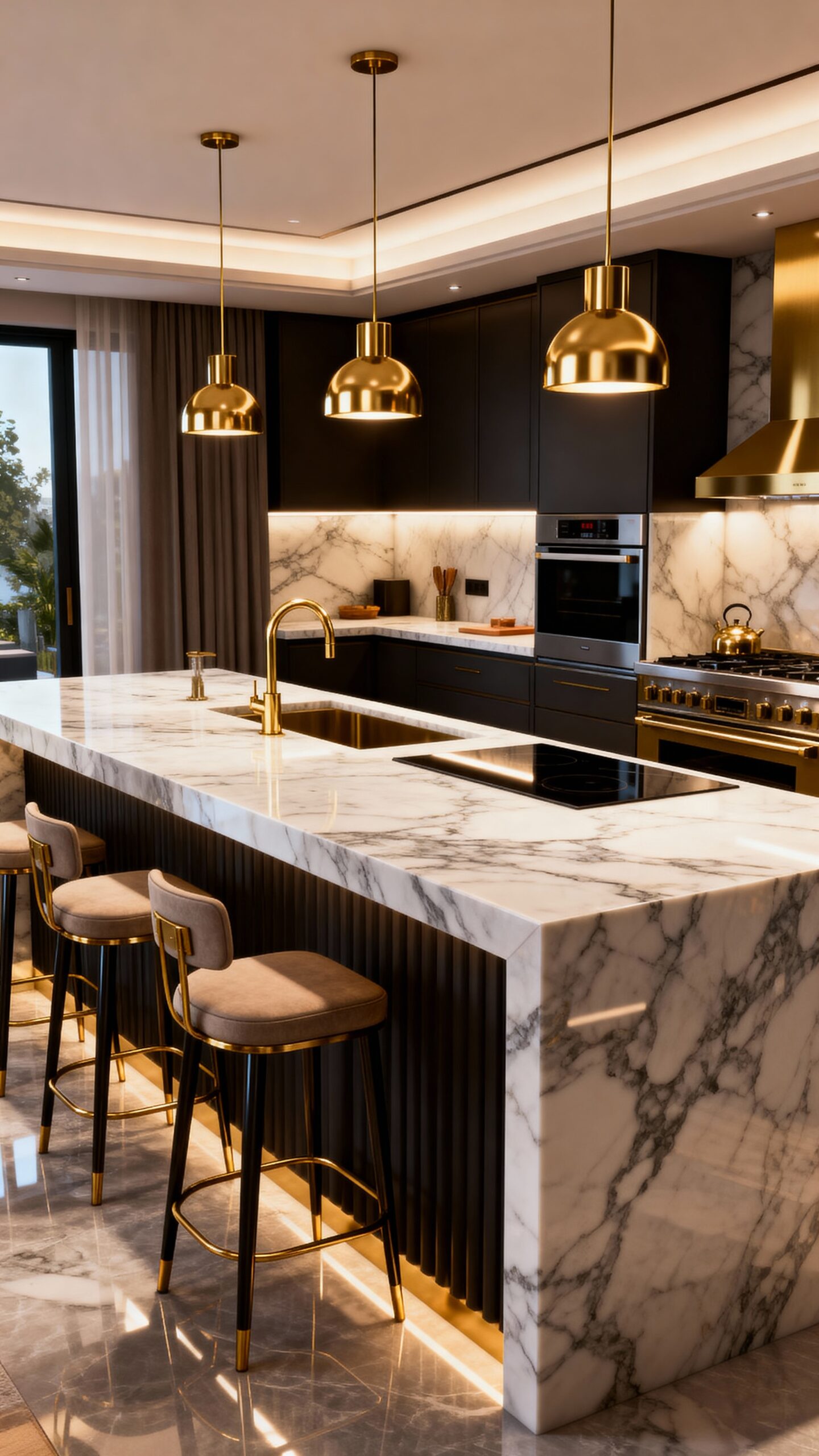 entertaining focused oversized kitchen peninsula design