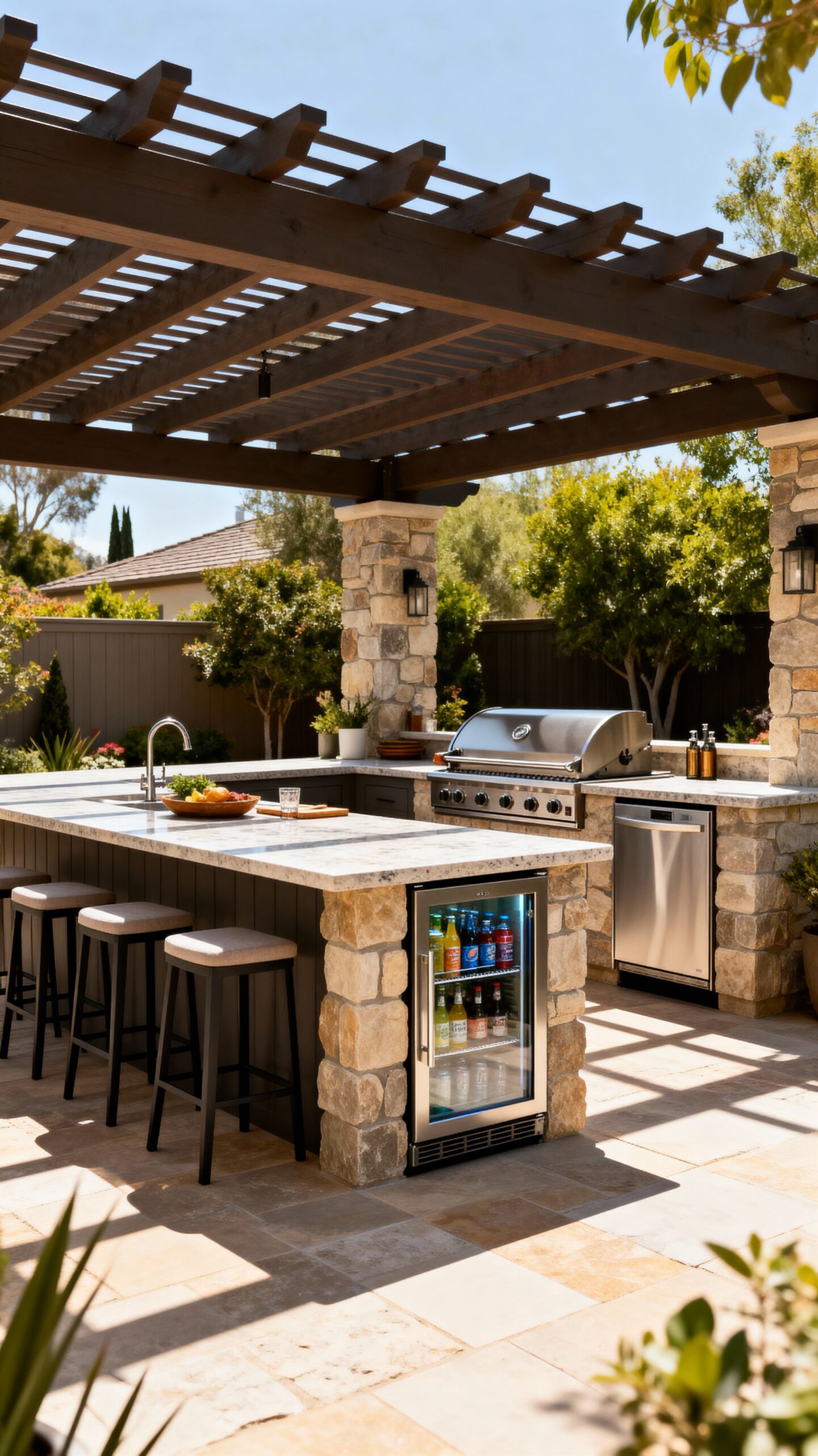 entertaining outdoor kitchen bar setup