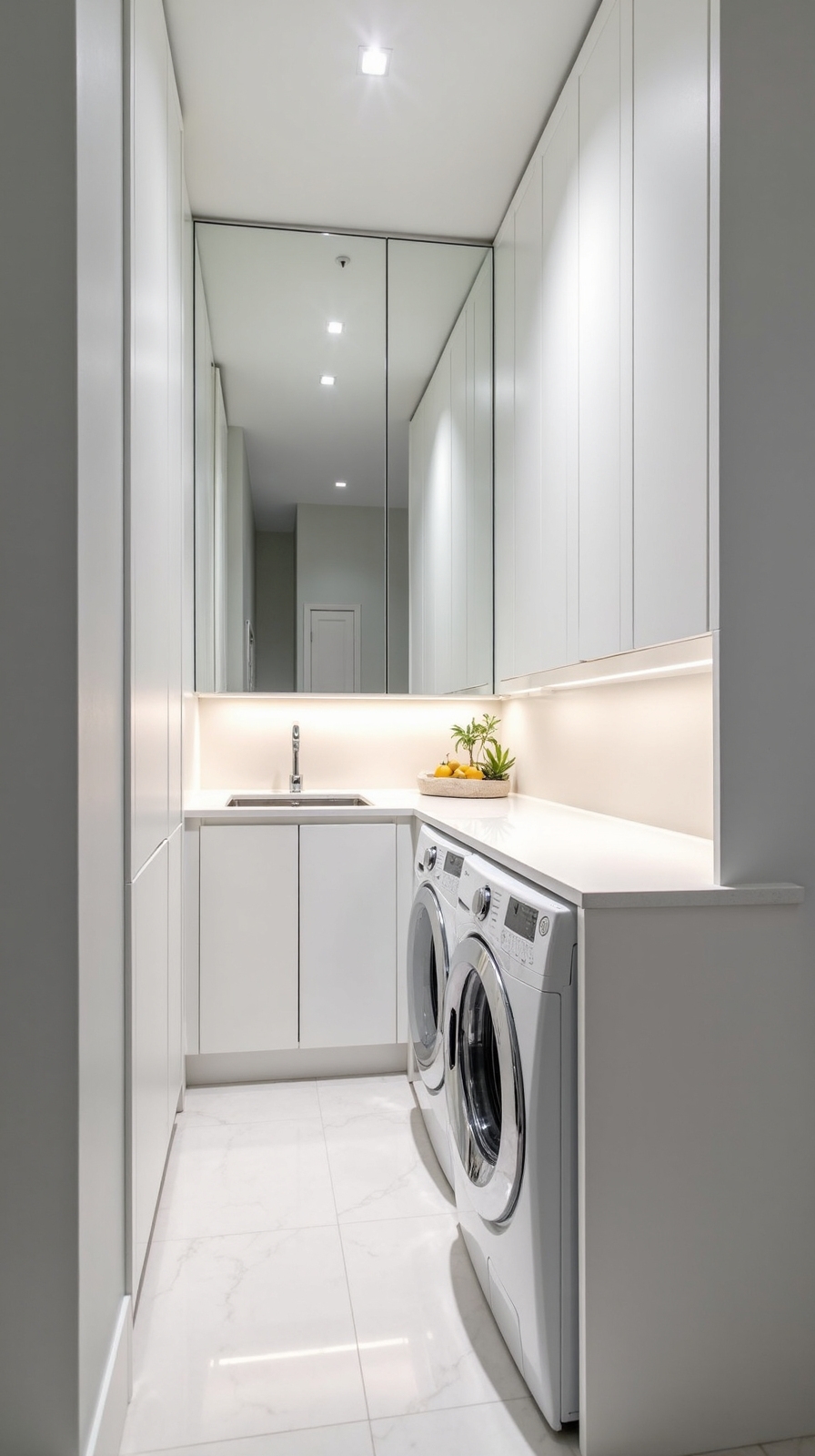 expand compact space using light colors and mirrors