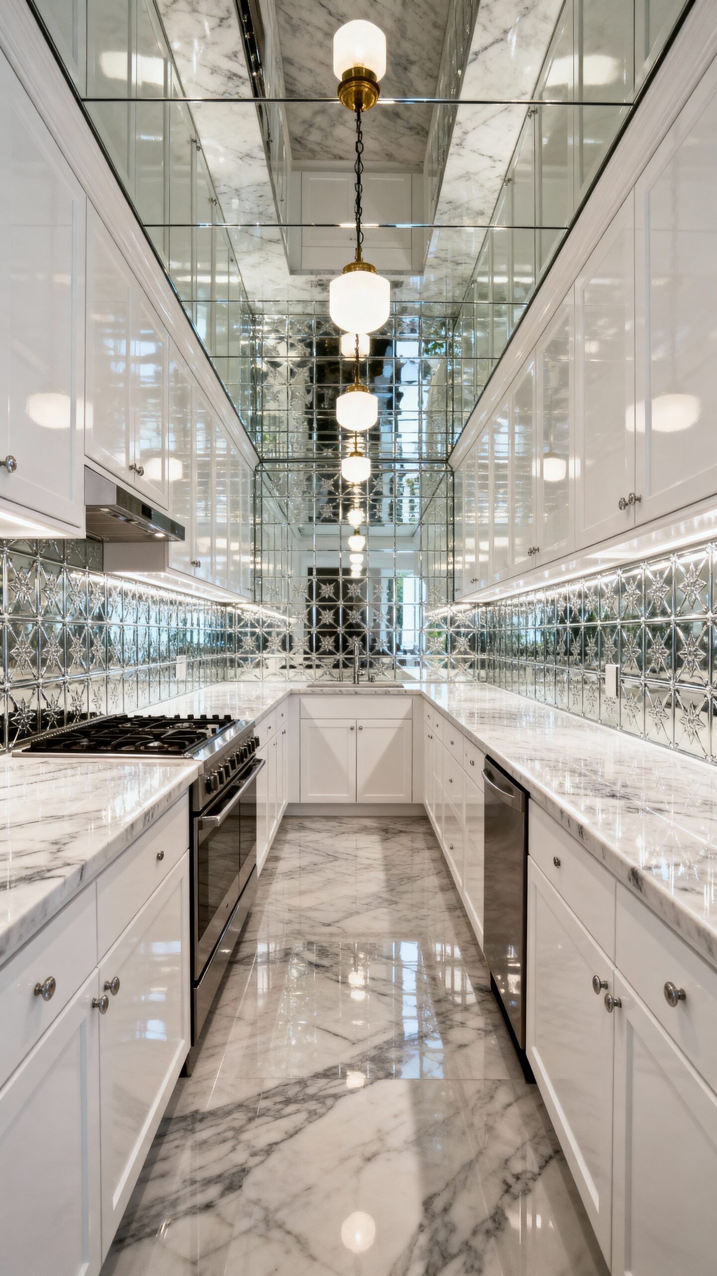 expand small kitchens with reflective surfaces