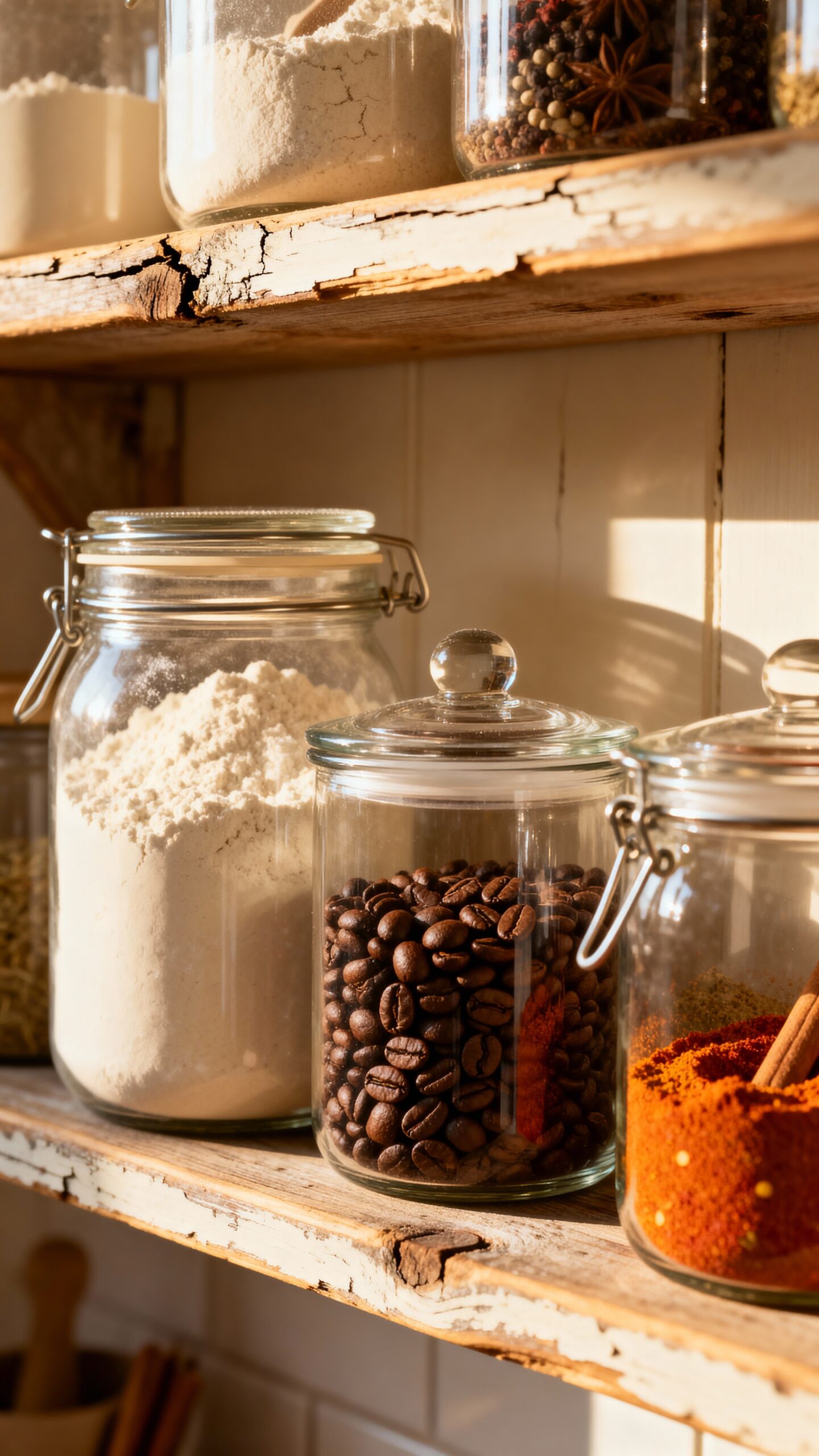 farmhouse style transparent kitchen storage
