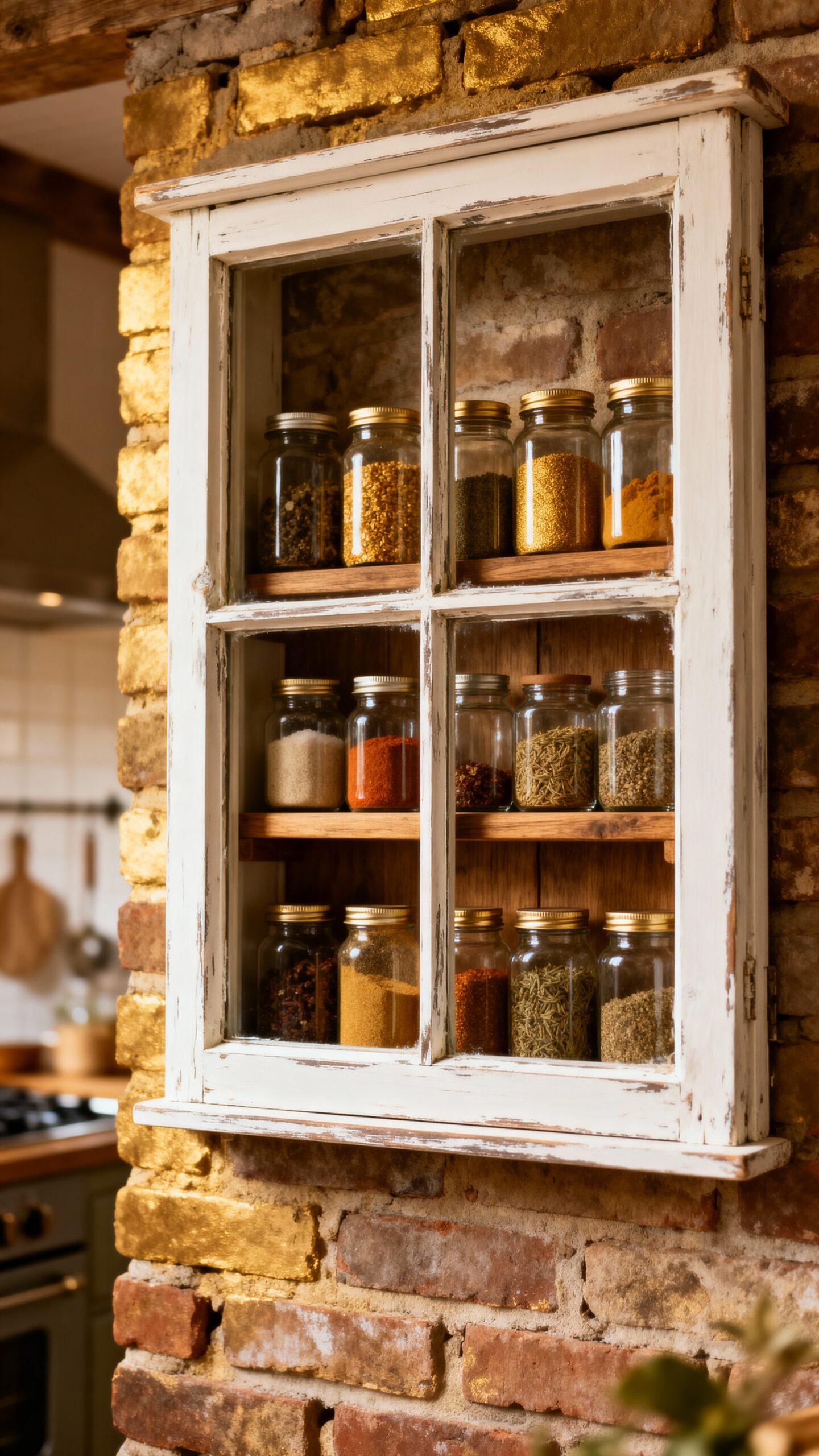 farmhouse style upcycled window frame spice rack