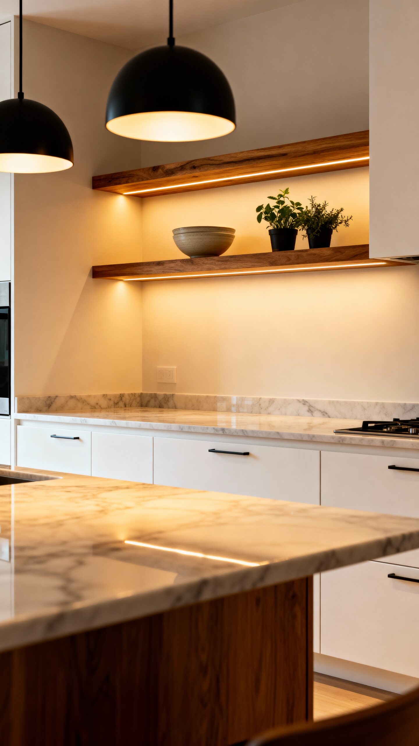 floating island shelves enhance kitchen storage