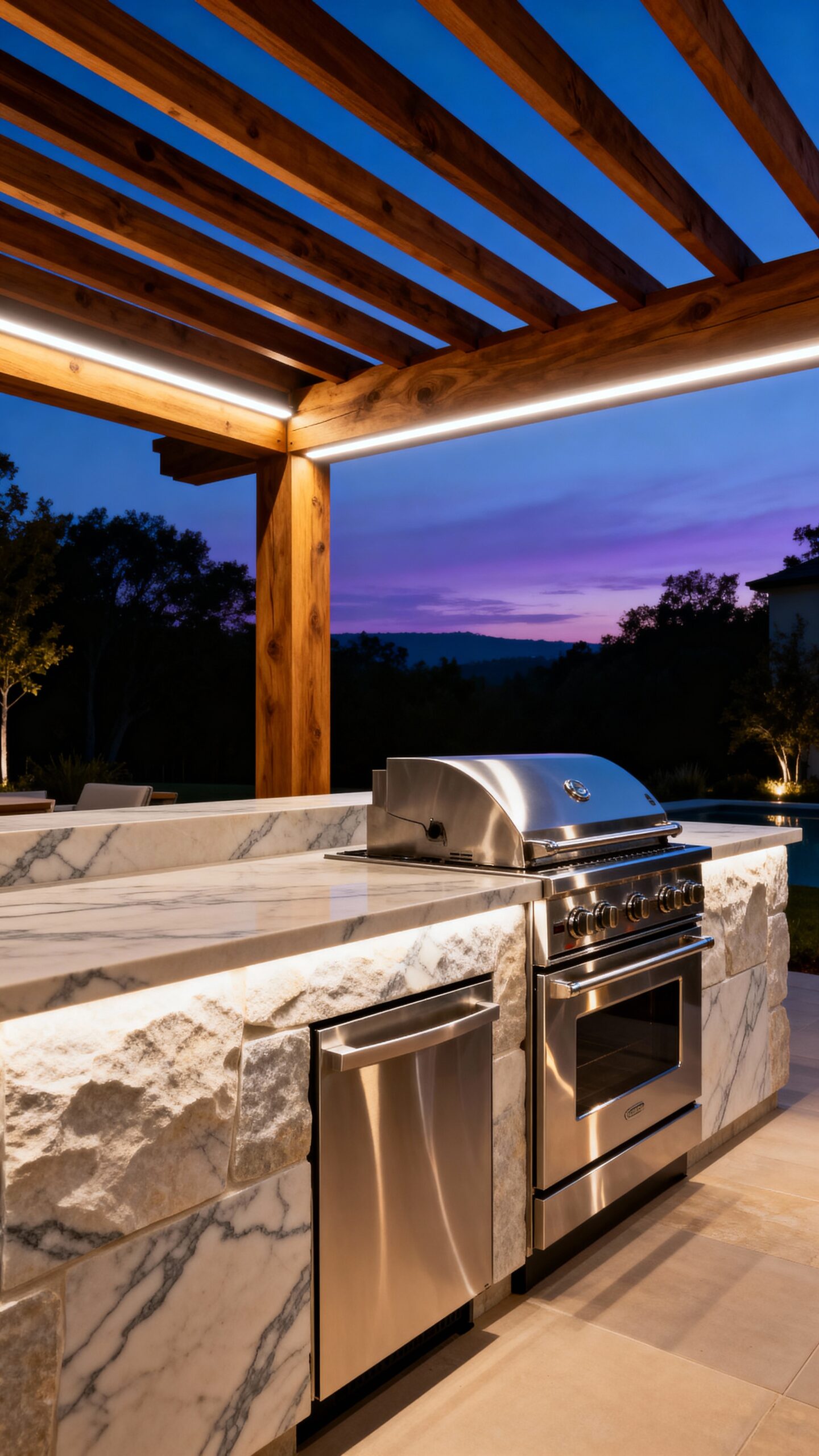 freestanding pergola with integrated lighting