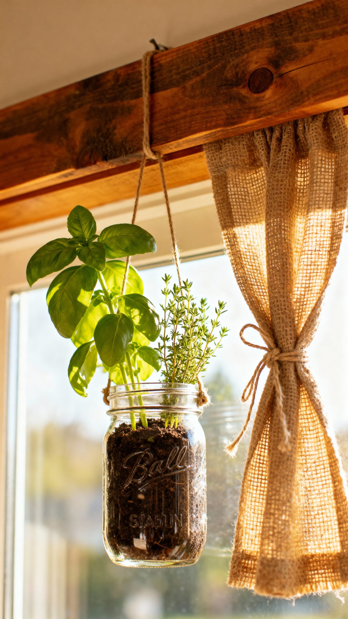 fresh herbs in mason jars