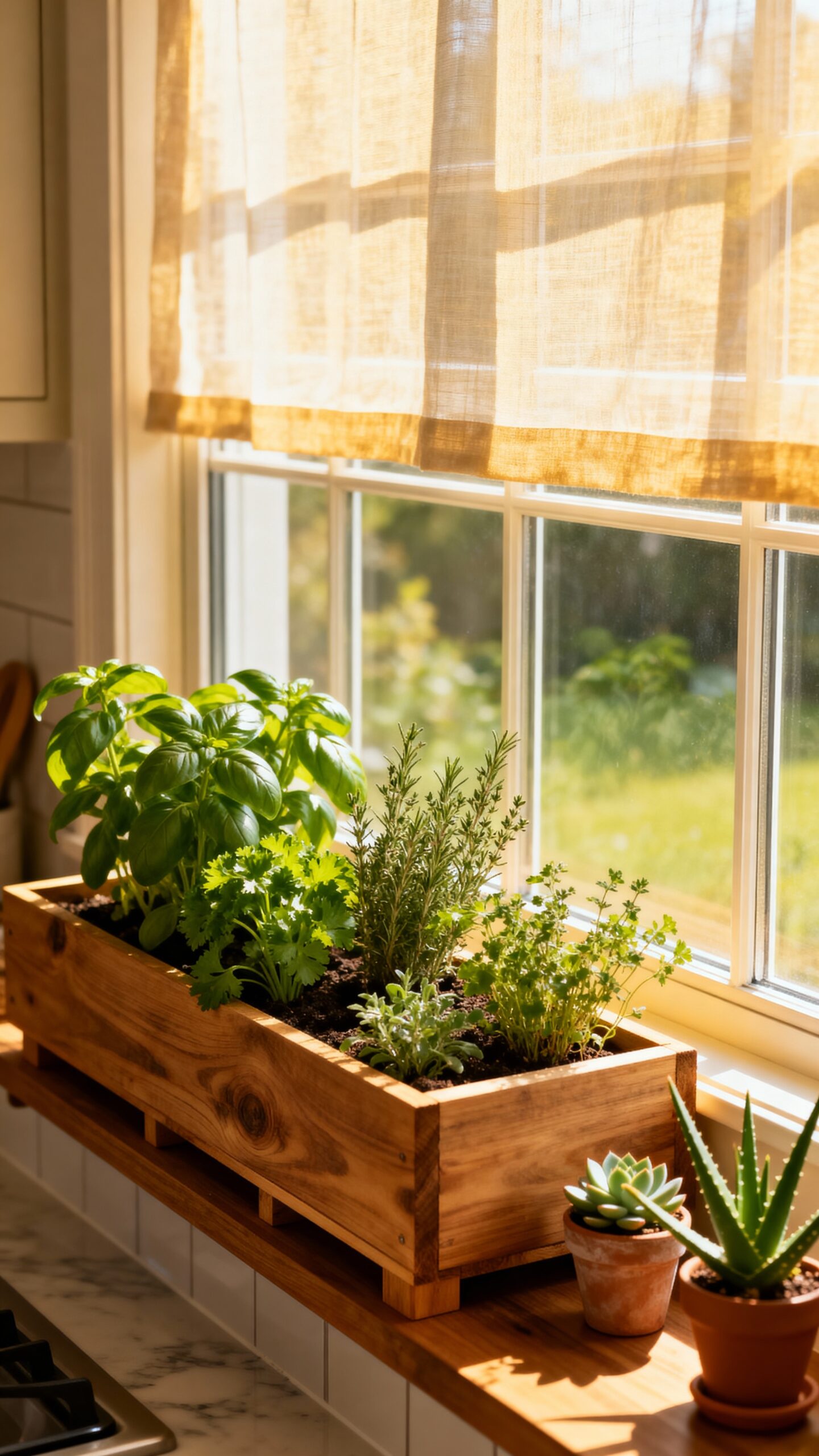 fresh herbs on window sill