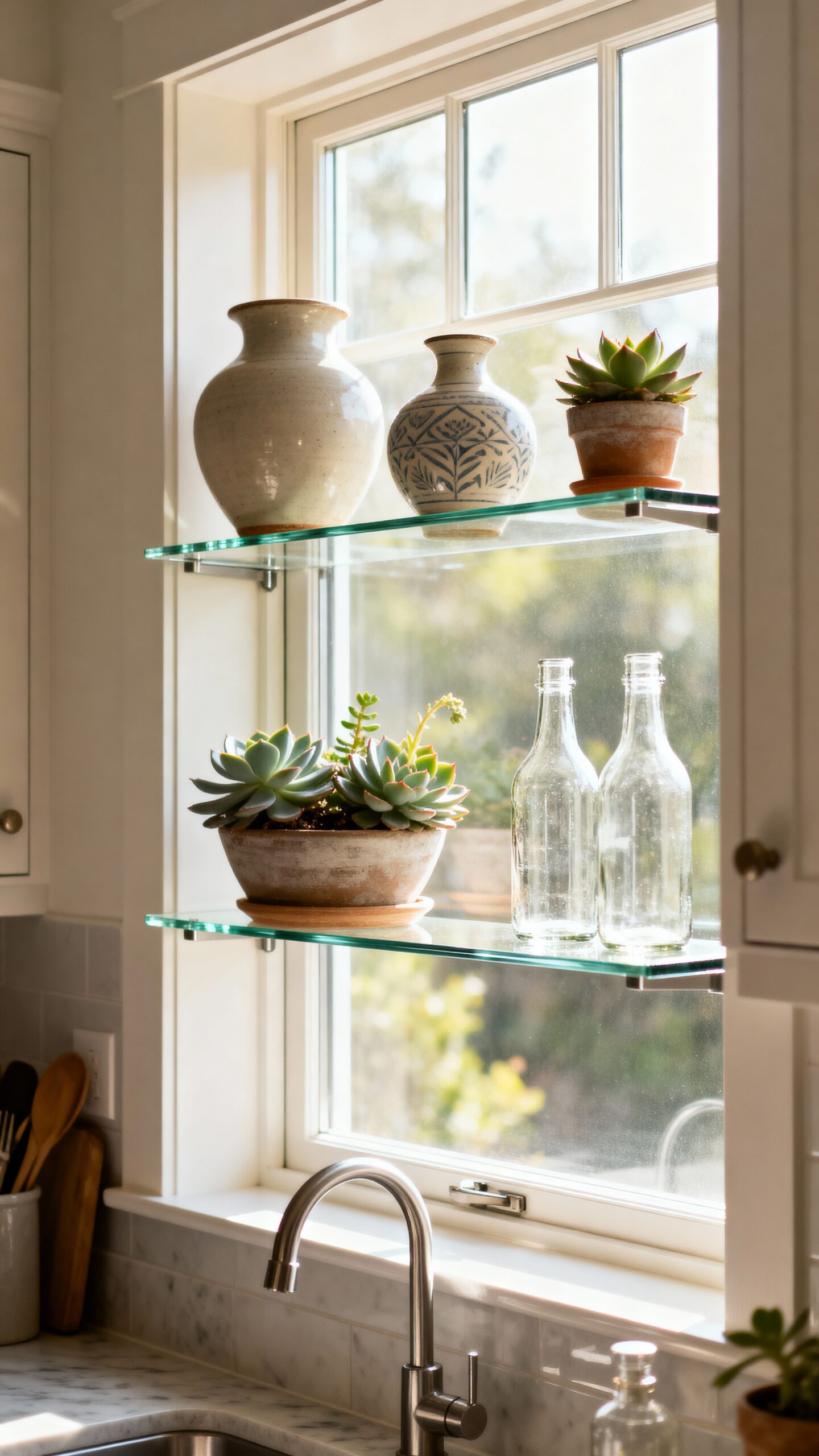 functional decorative privacy enhancing window shelving