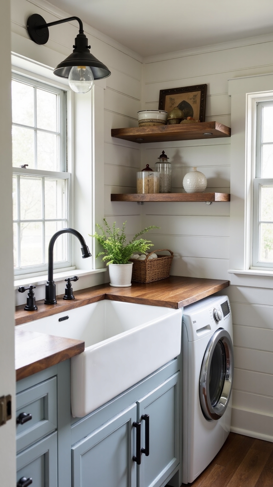 functional farmhouse aesthetic laundry sink