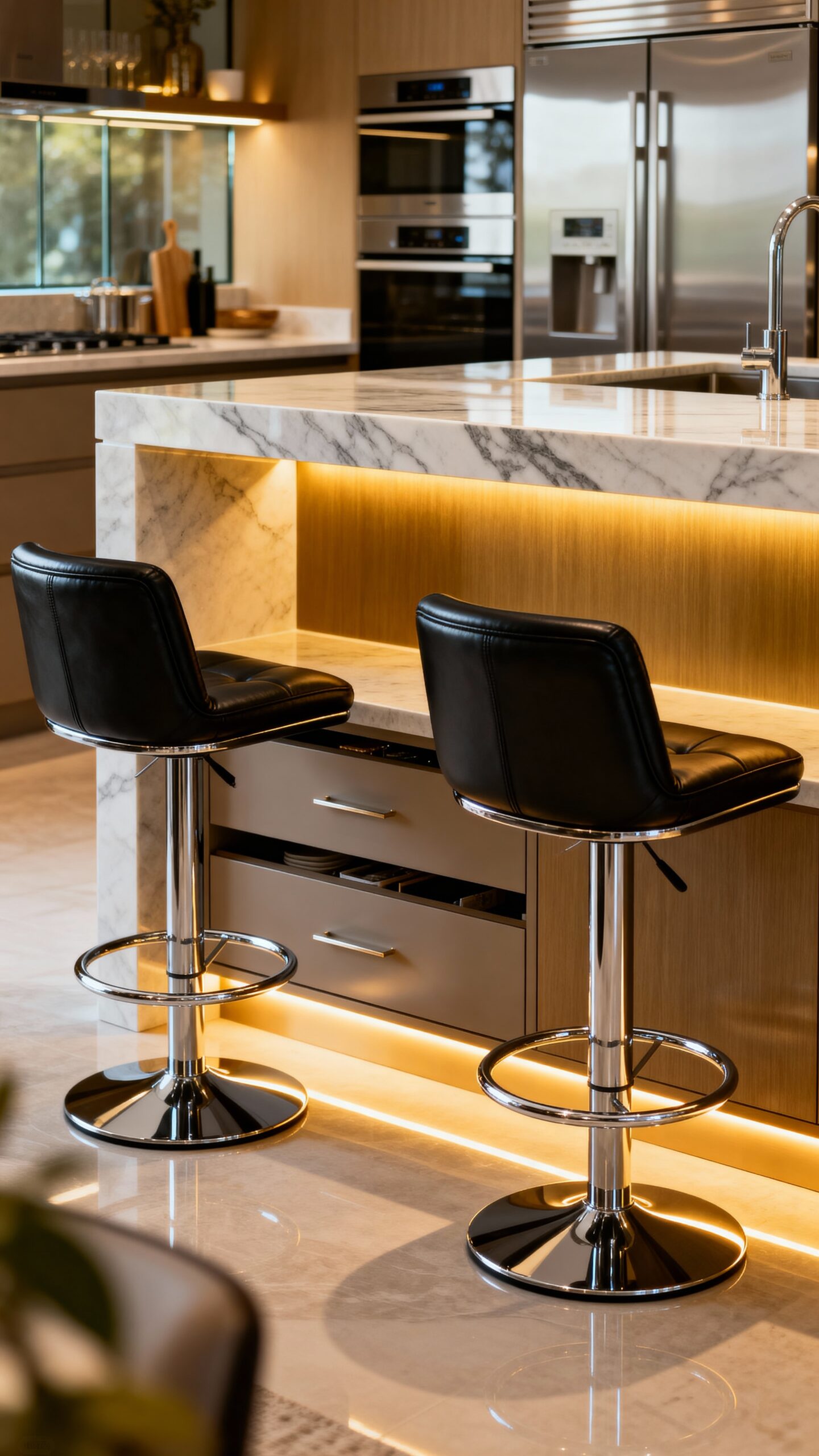 functional social illuminated open kitchen