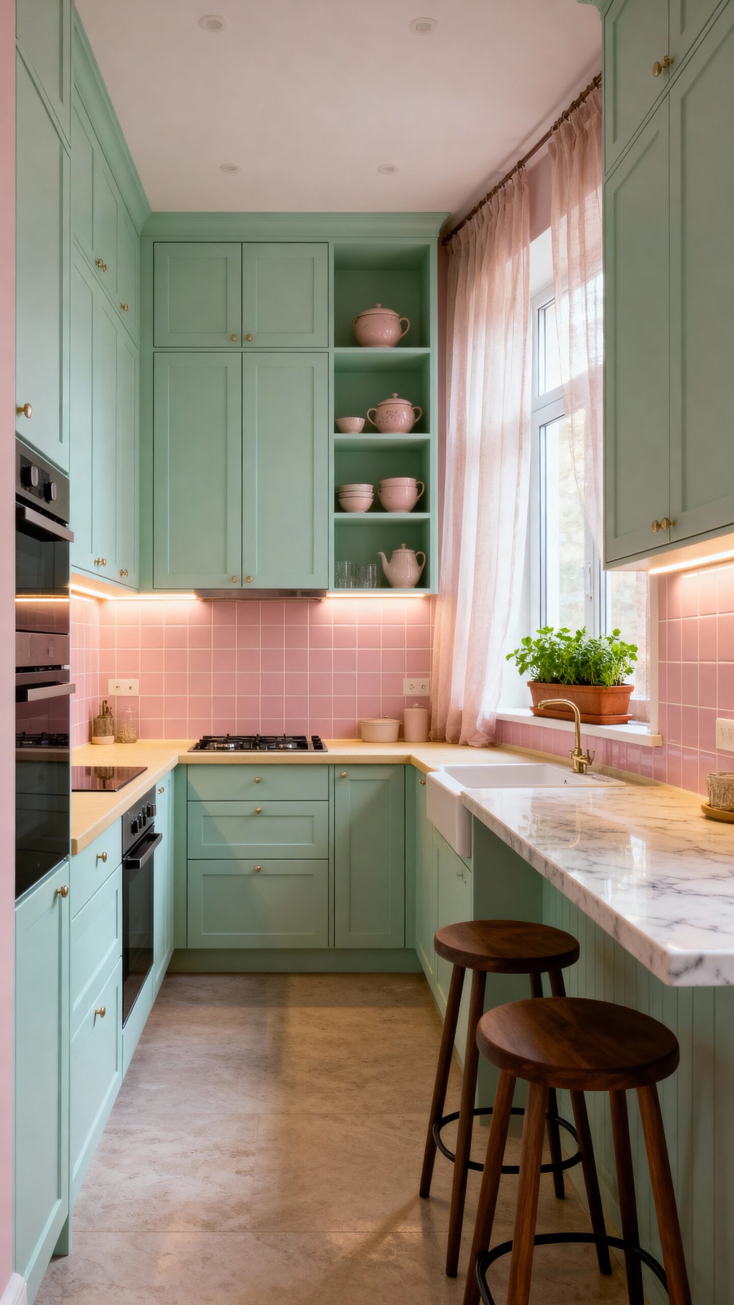 gentle pastel hues create calm kitchens
