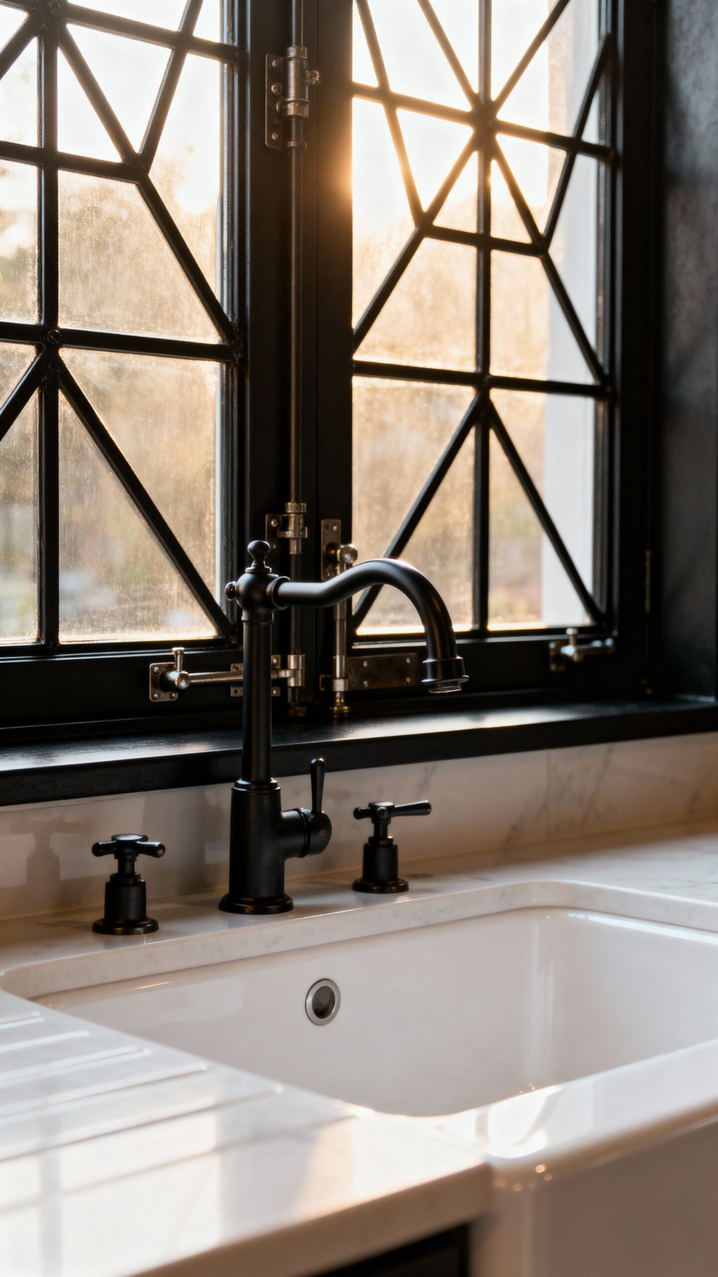 geometric industrial steel framed kitchen windows