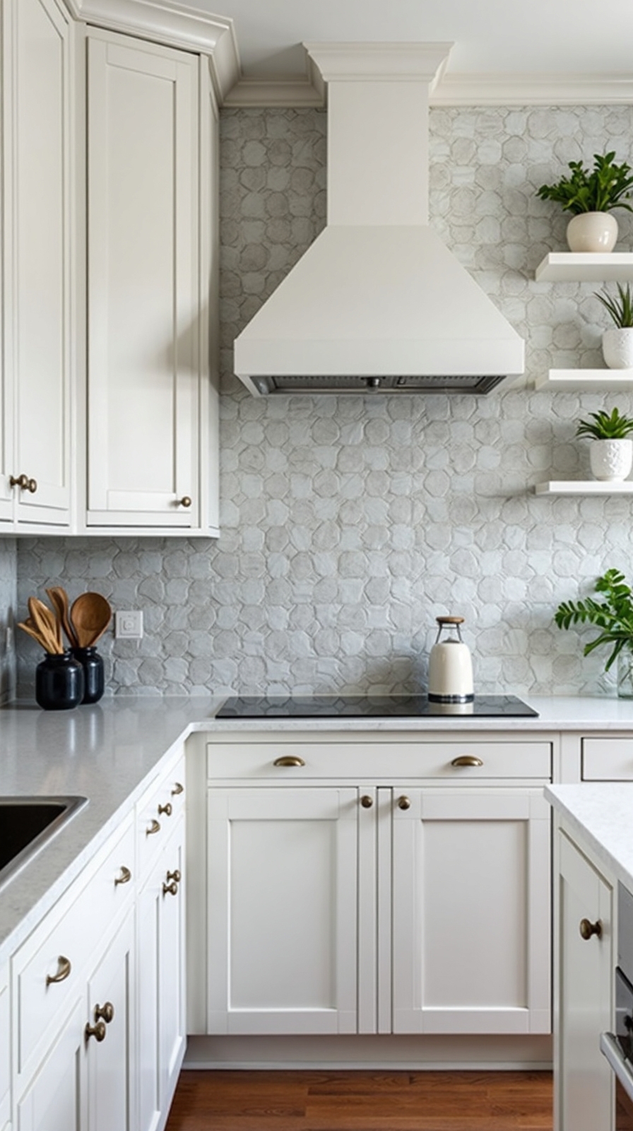geometric patterns reinvent white kitchens