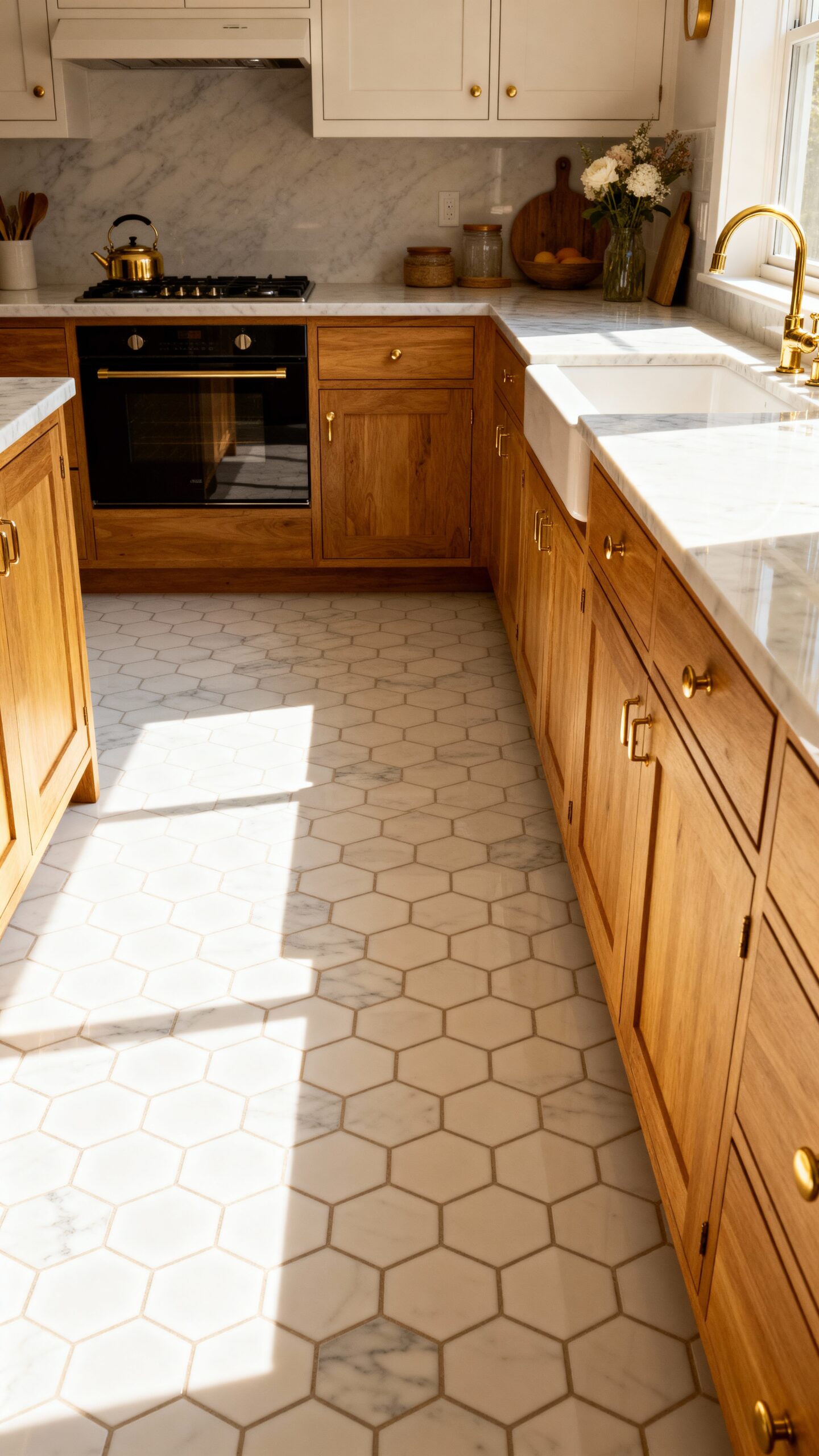 geometric visual interest hexagon kitchen floor