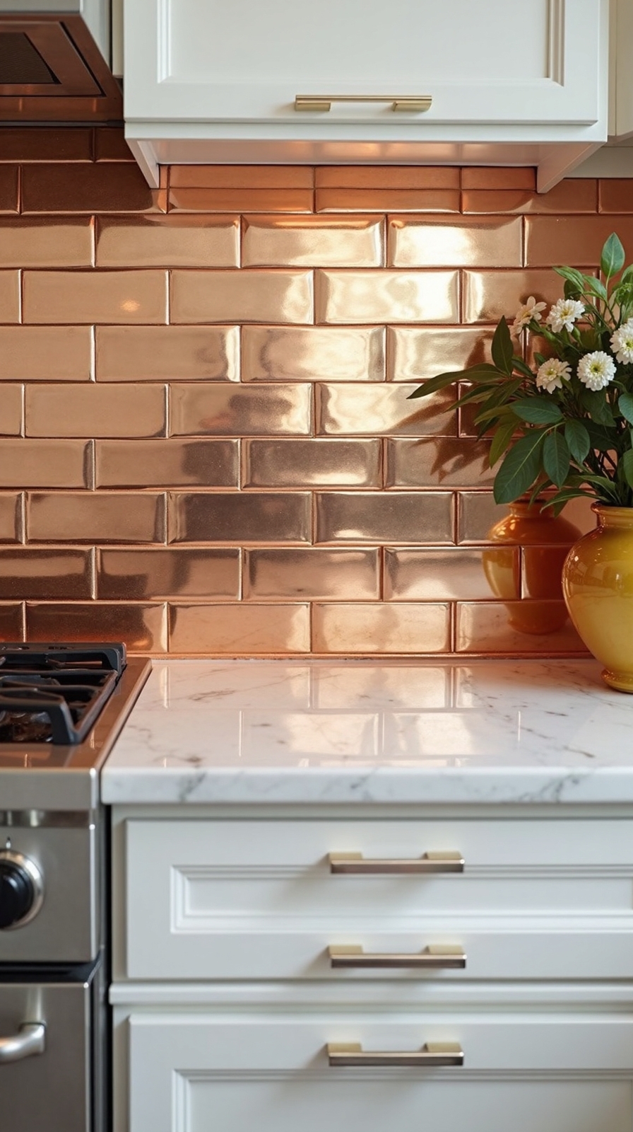 glamorous metallic kitchen backsplash finishes