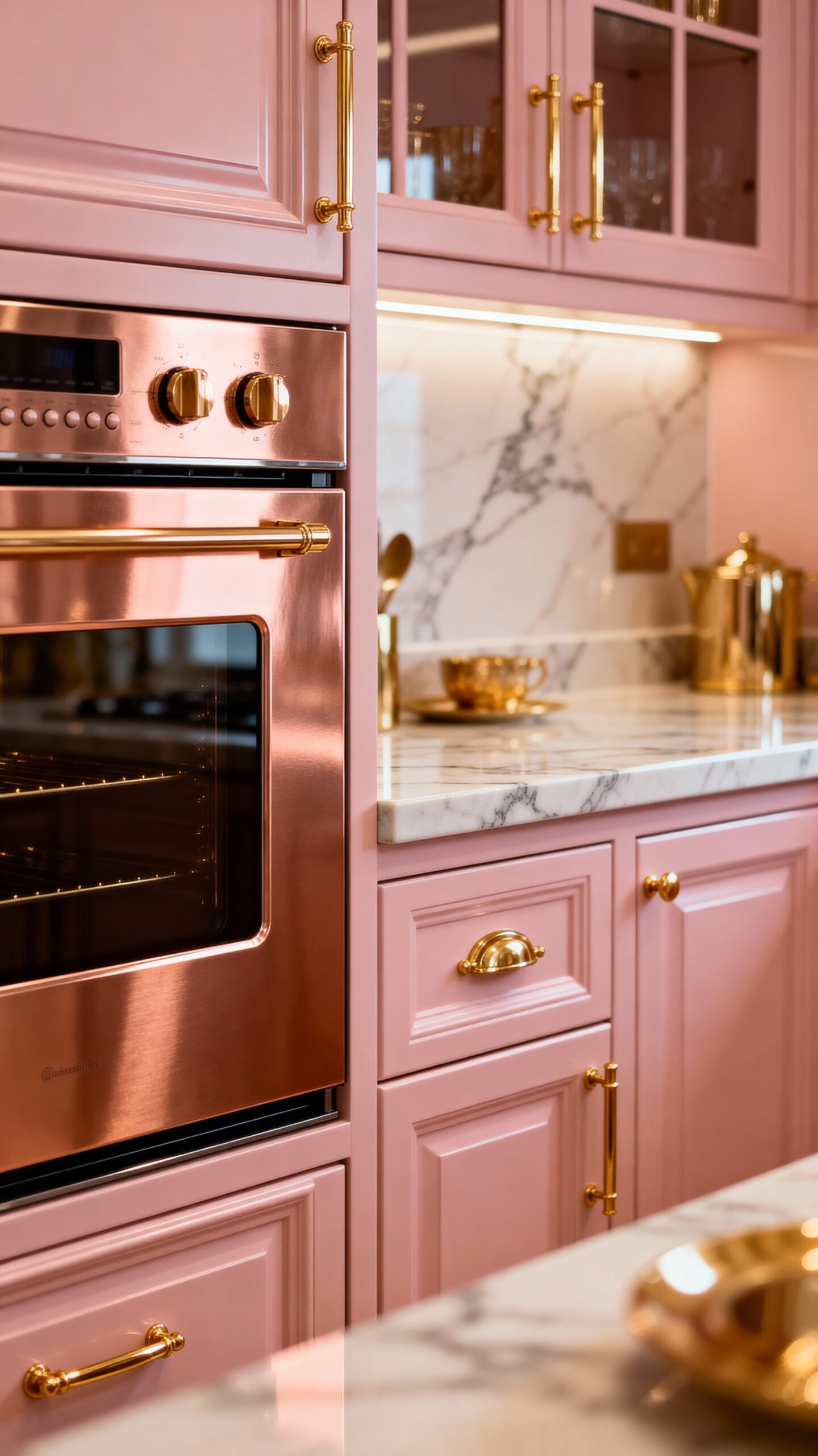 glamorous refined elegant welcoming blush gold kitchen