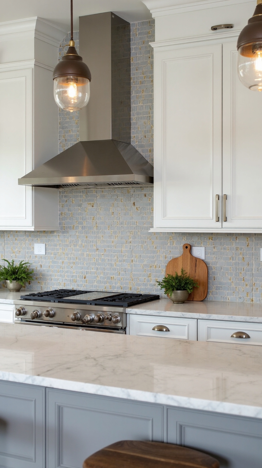 graceful metallic accented grey arabesque kitchen backsplash