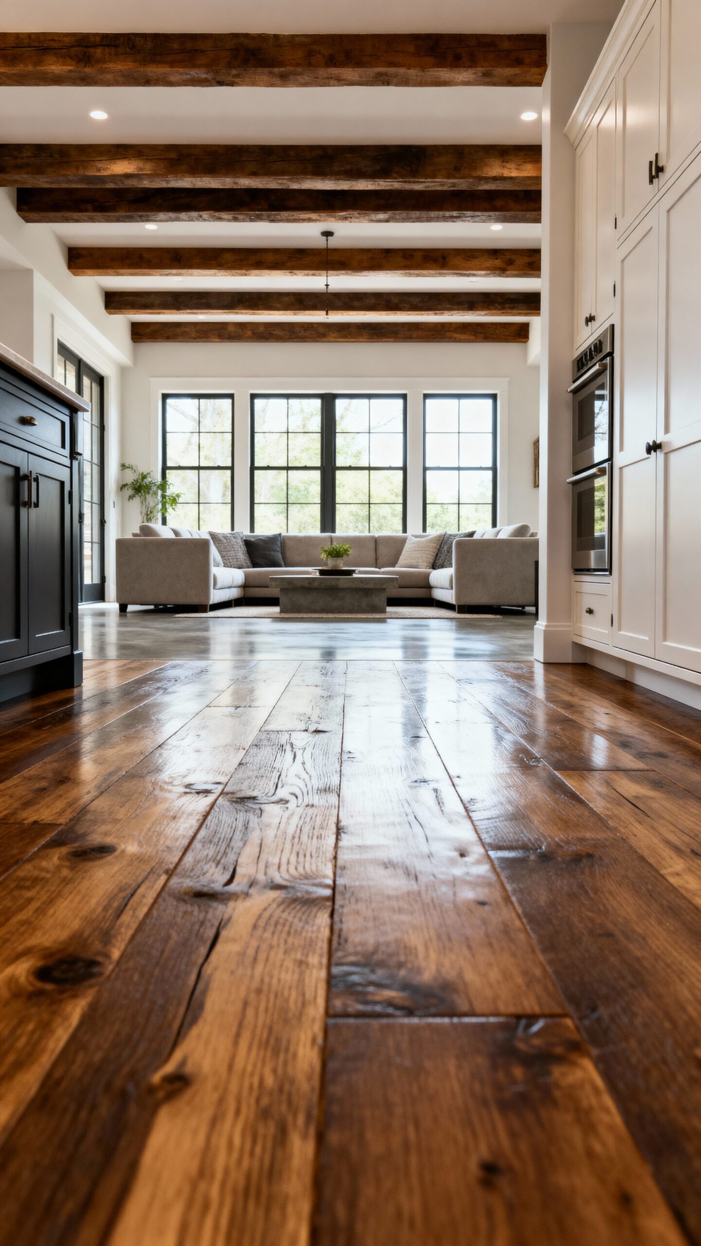 harmonious open concept flooring material transitions