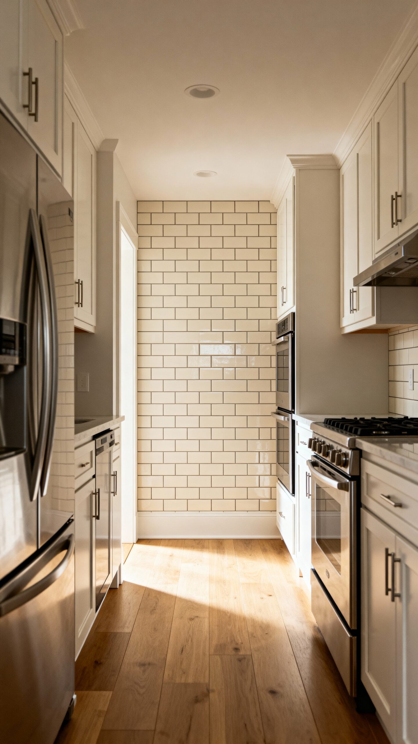 horizontal tile patterns create visual width