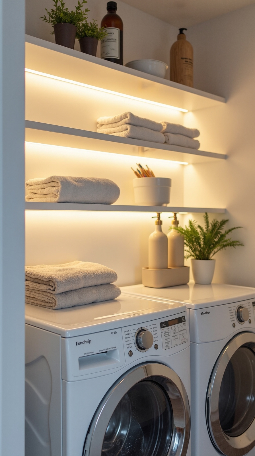 illuminated functional versatile enhanced laundry shelving