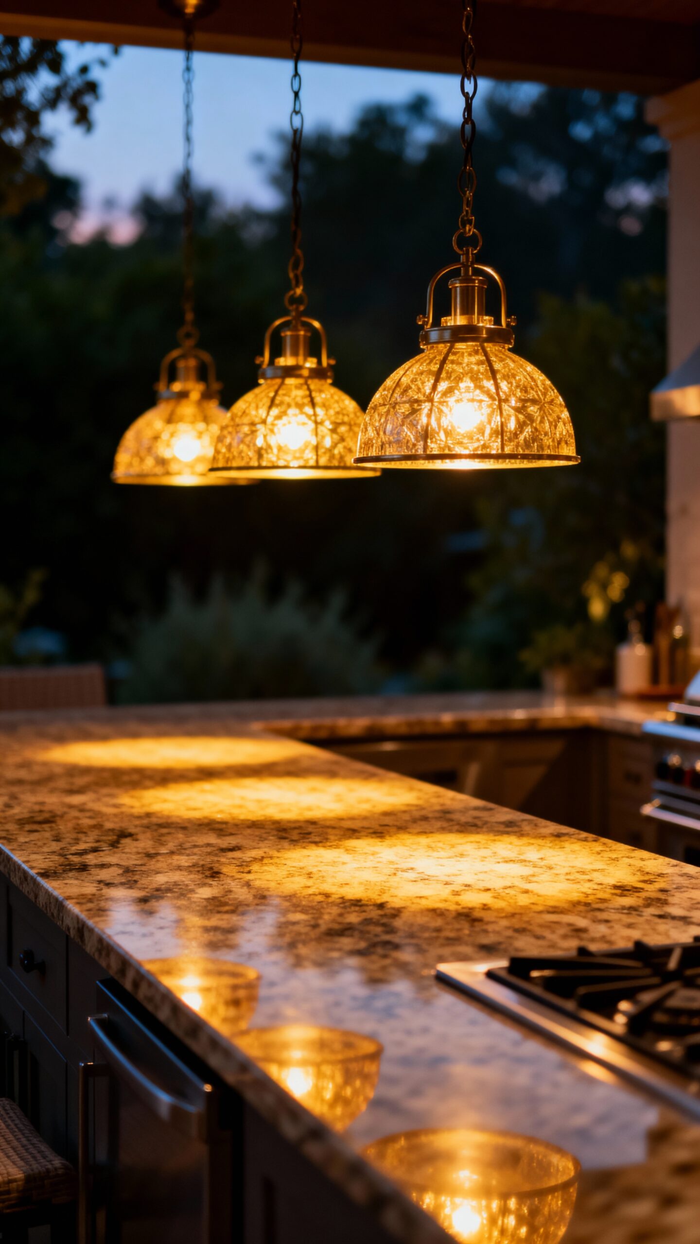 illuminating outdoor kitchen workspace elegantly