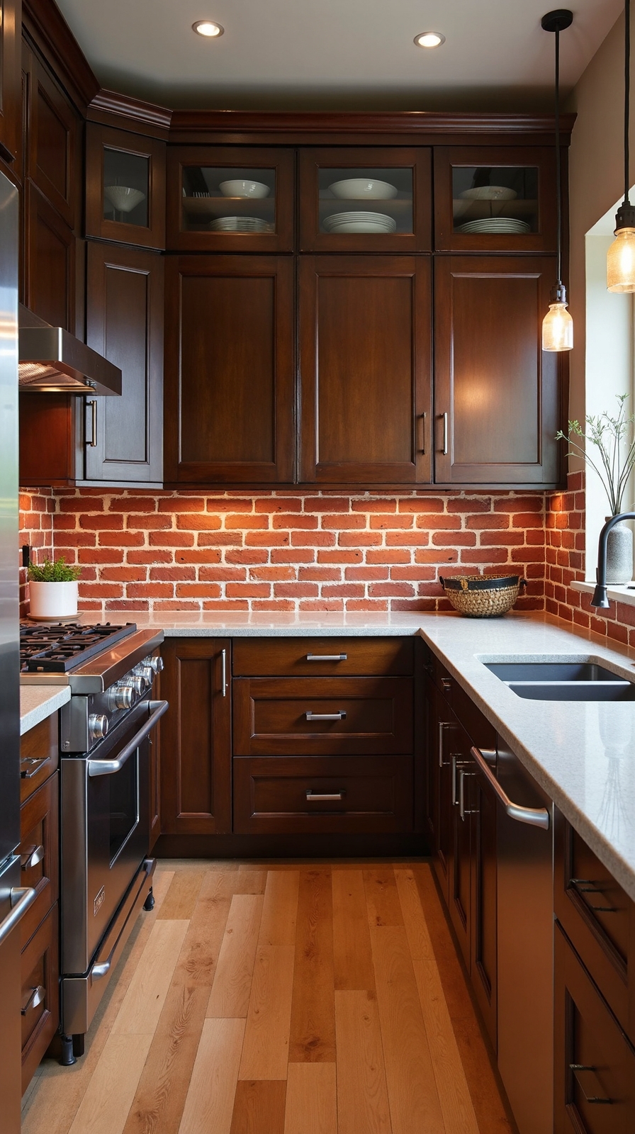 industrial chic brick backsplash warmth