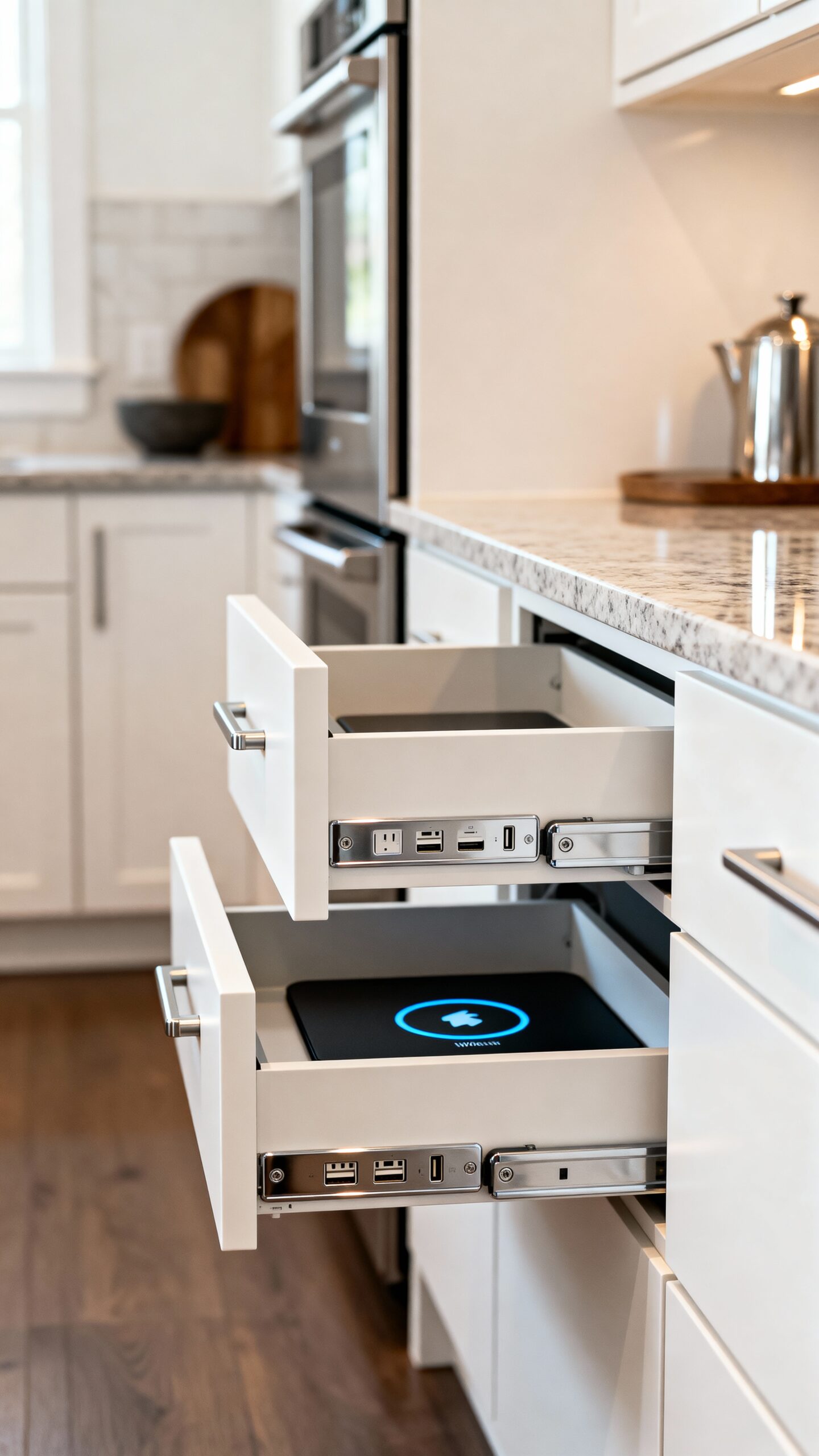 integrated storage with wireless charging stations