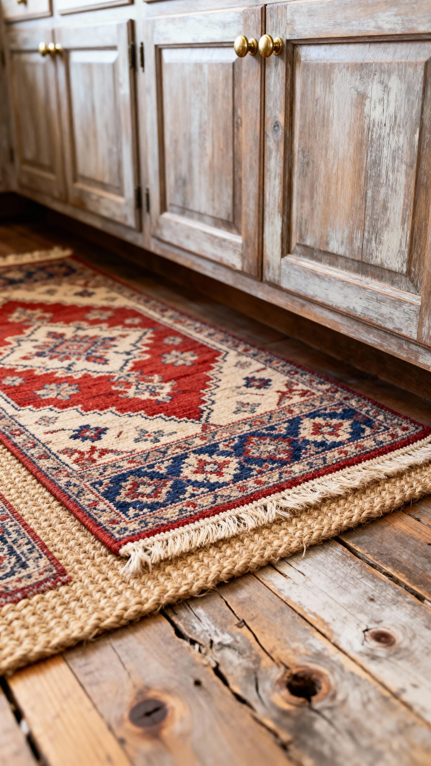 layered farmhouse kitchen rug designs