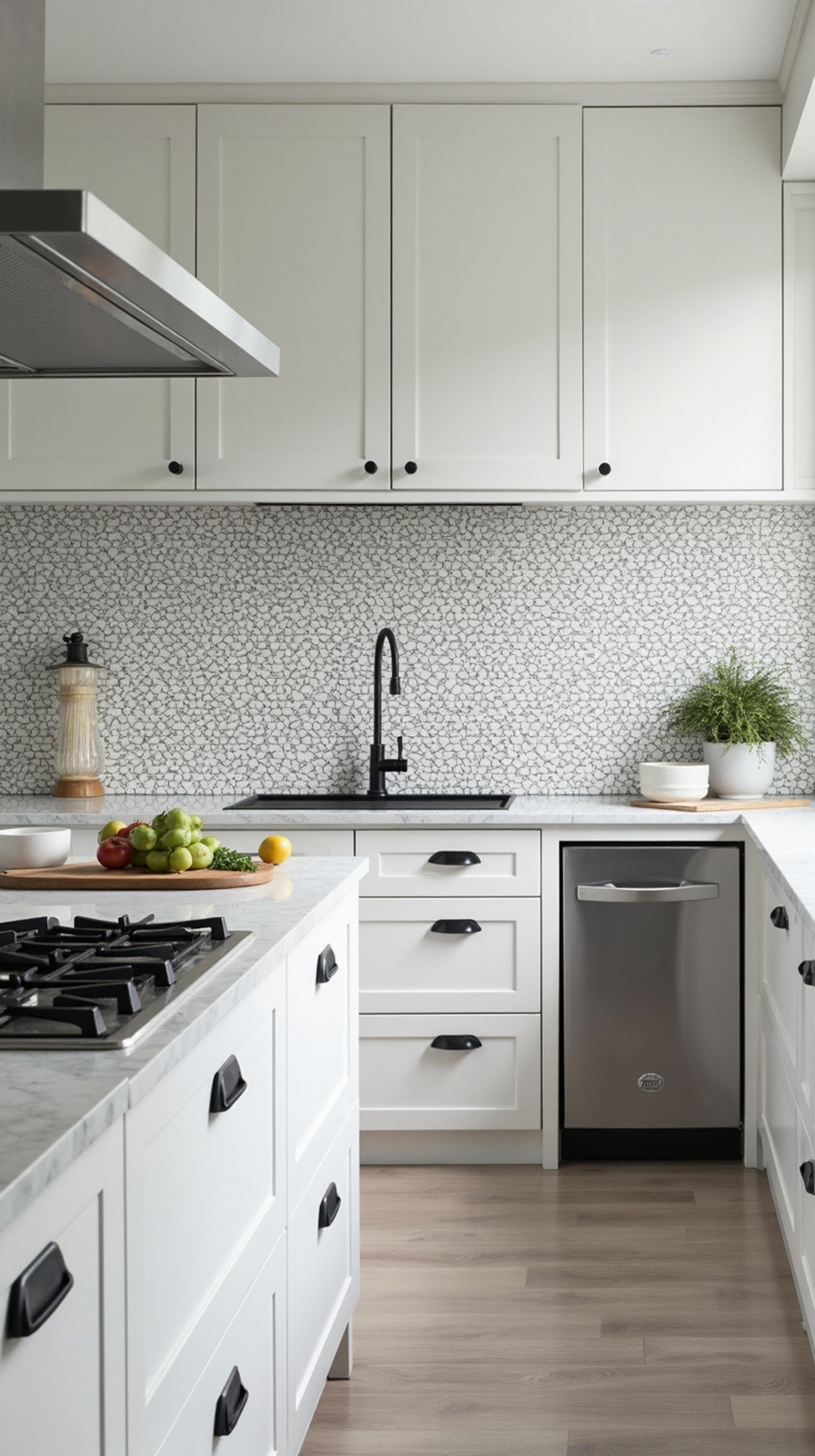 layered modular monochromatic mosaic backsplash