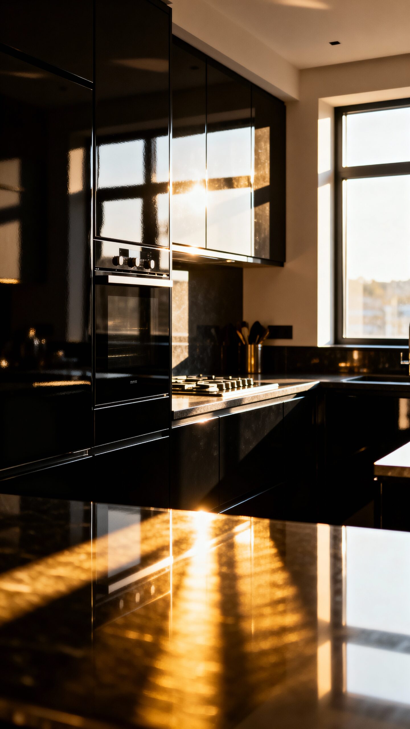 light reflecting black cabinets