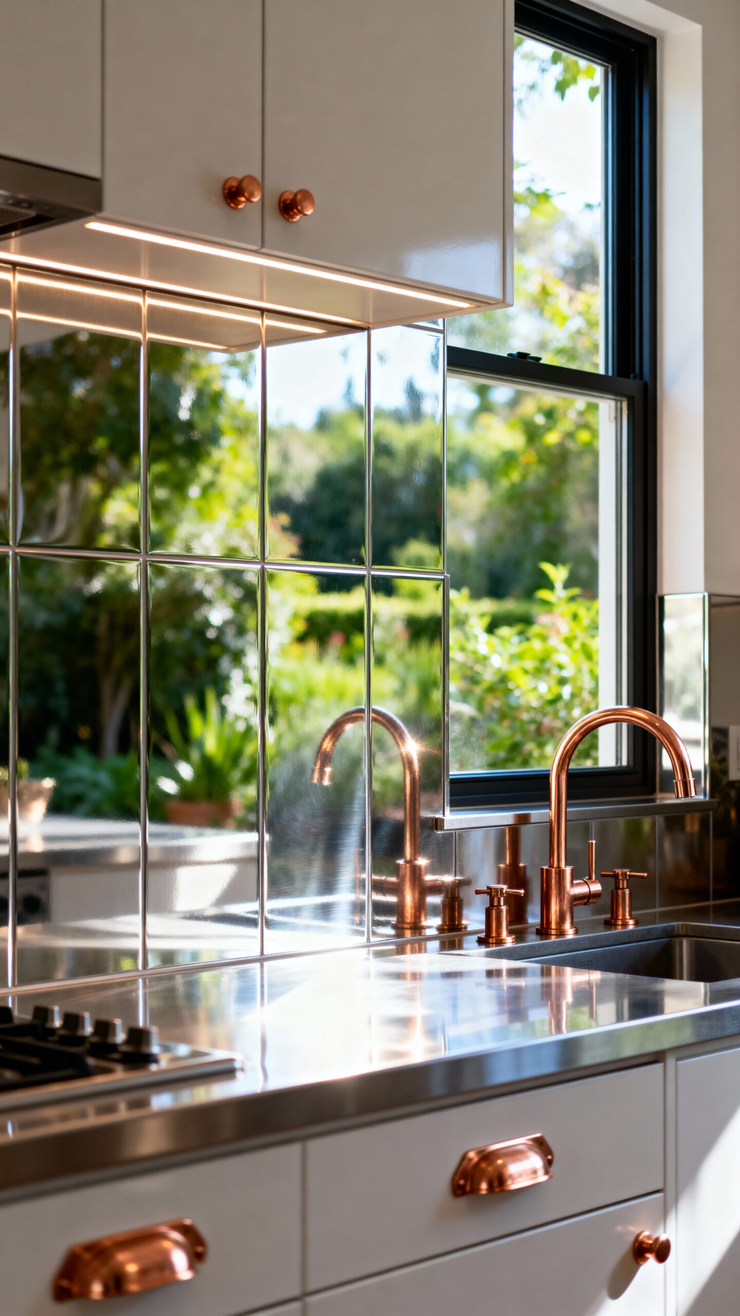 luminous reflective kitchen backsplash designs