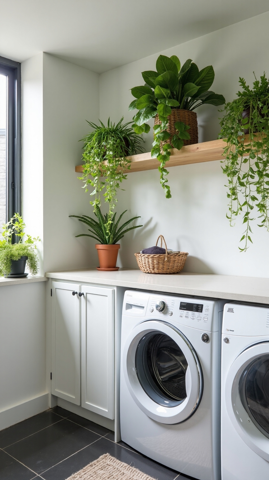 lush greenery enlivens laundry room oasis
