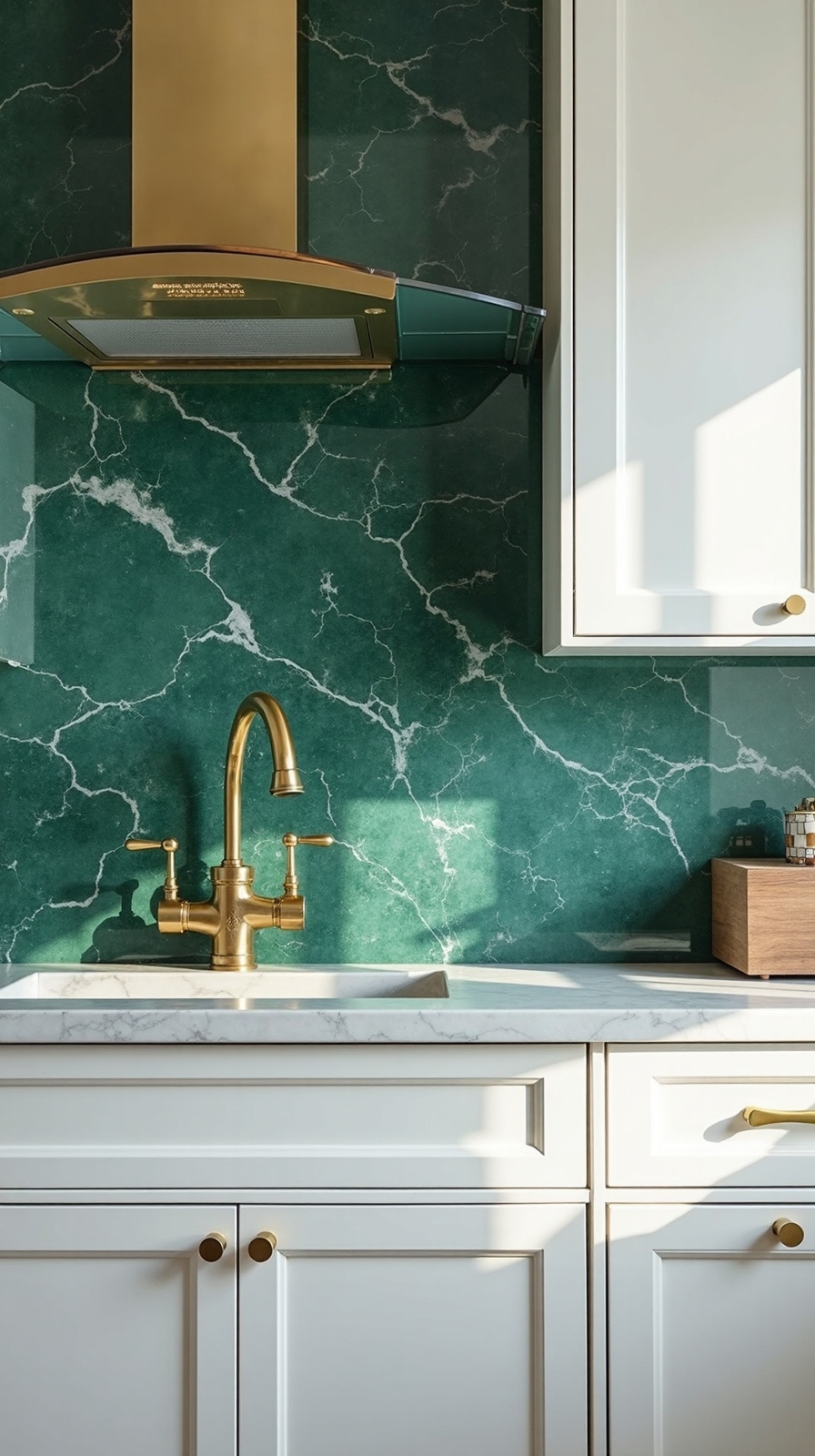 luxurious jade green marble backsplash transformation