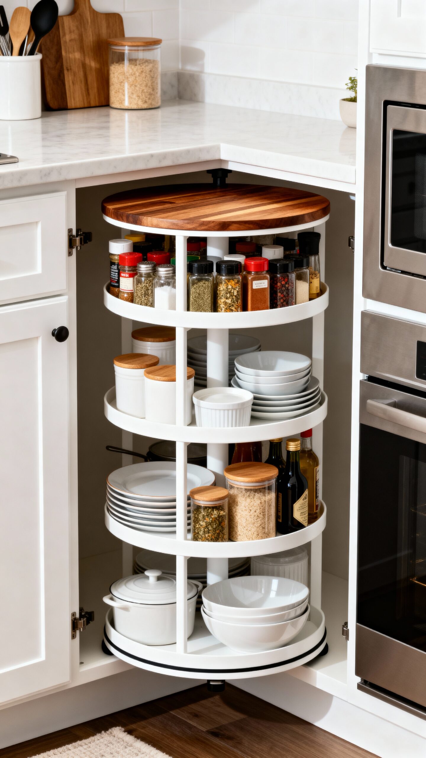 maximize corner cabinet storage efficiently
