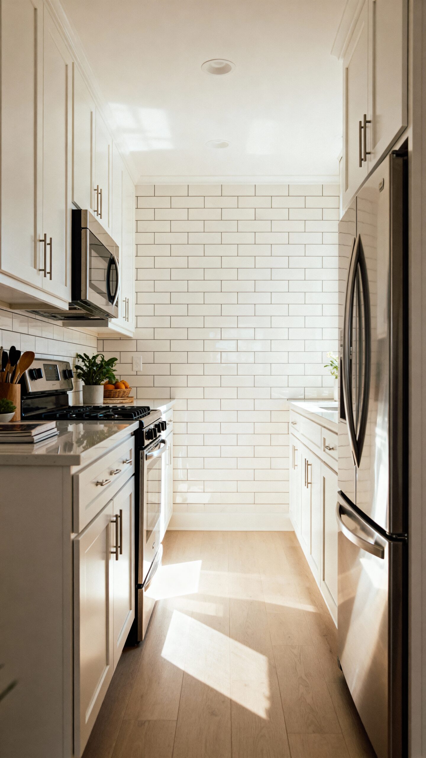 maximize narrow kitchen width visually