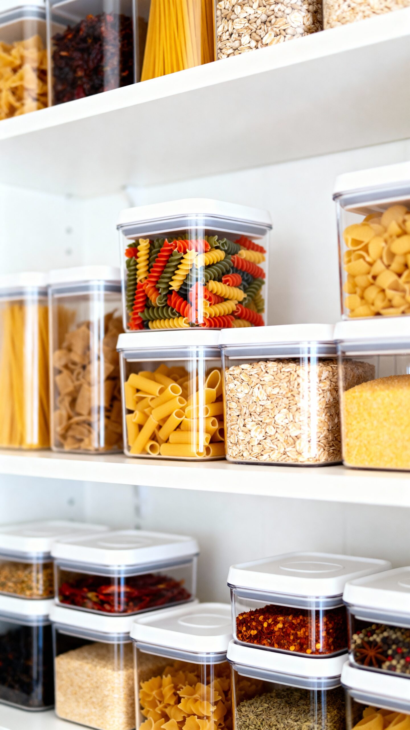 maximize vertical pantry storage with clear containers