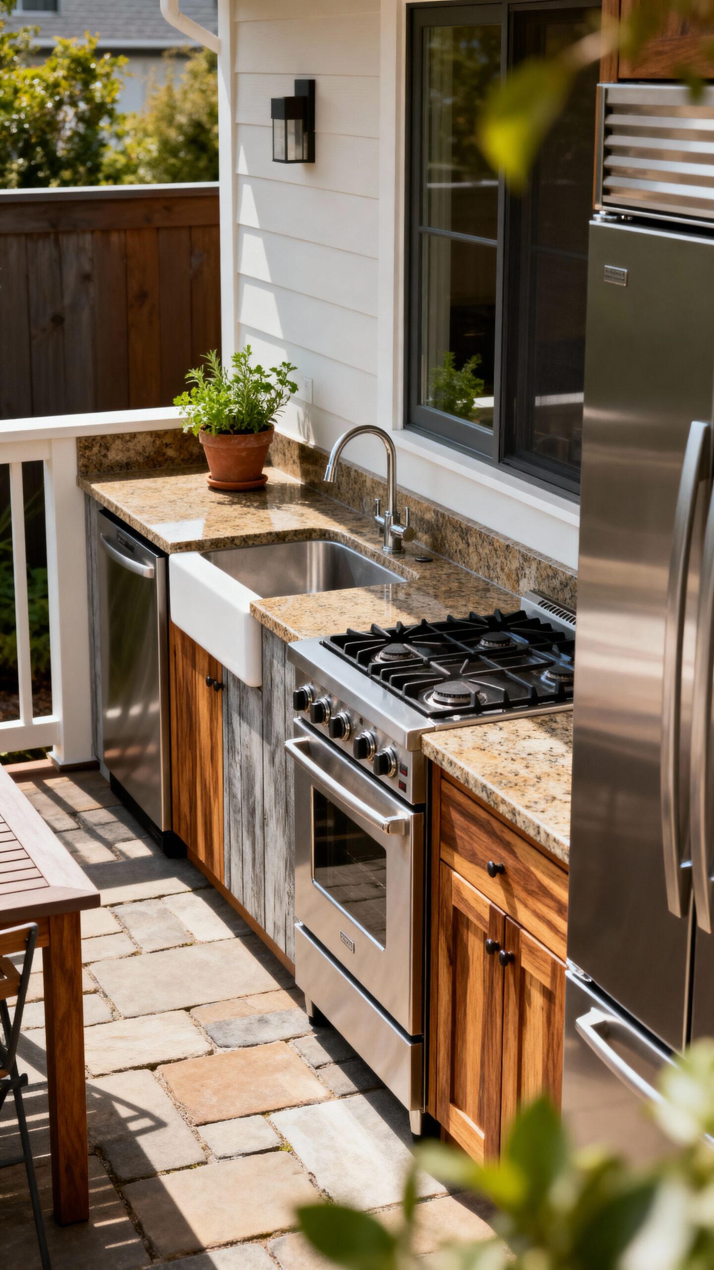 maximized space saving outdoor kitchen design