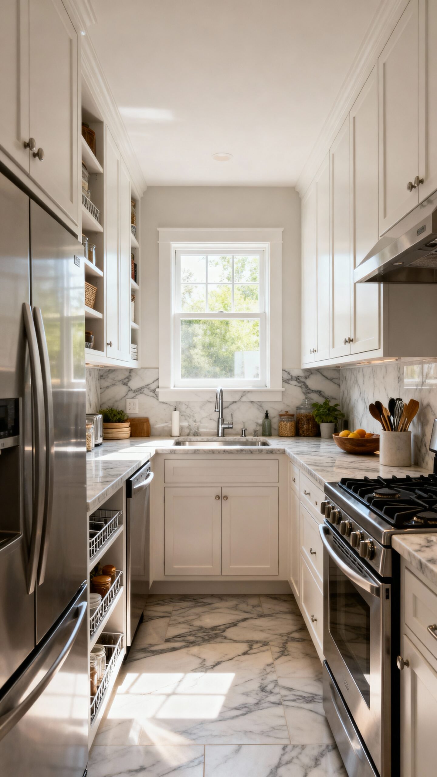 maximized workspace in narrow kitchens