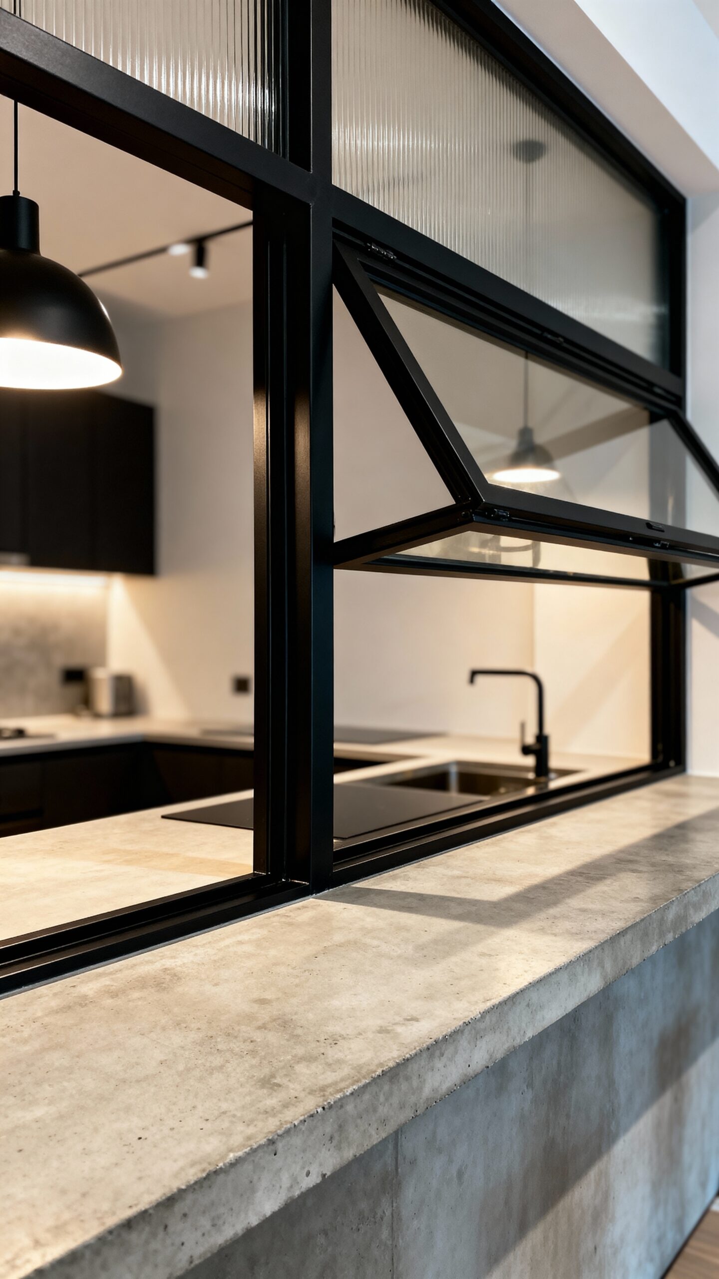 minimalist industrial steel frame openings