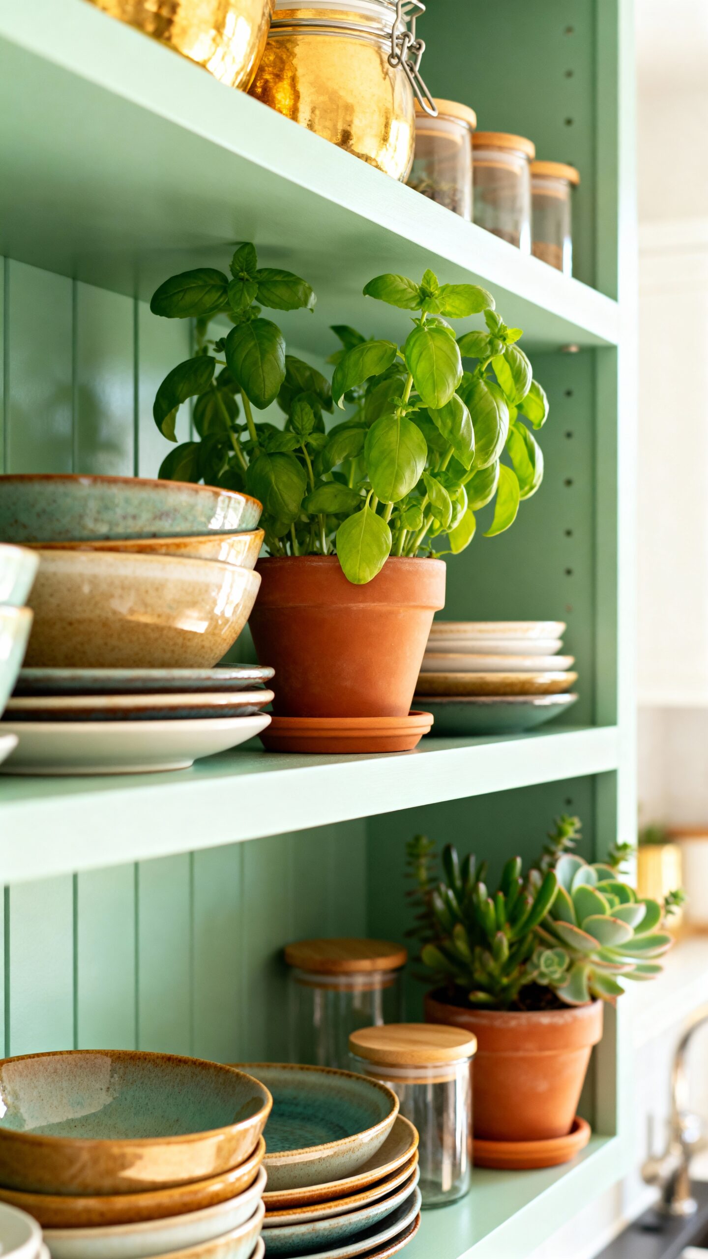 mint green nature inspired kitchen storage